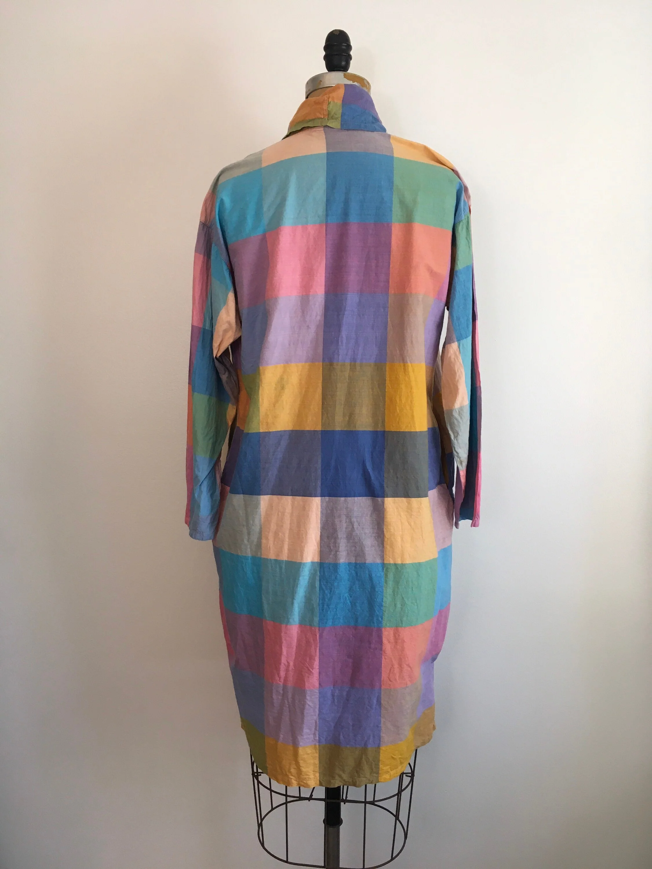 80’s Rainbow Plaid Cotton Dress by Starina - Image 2