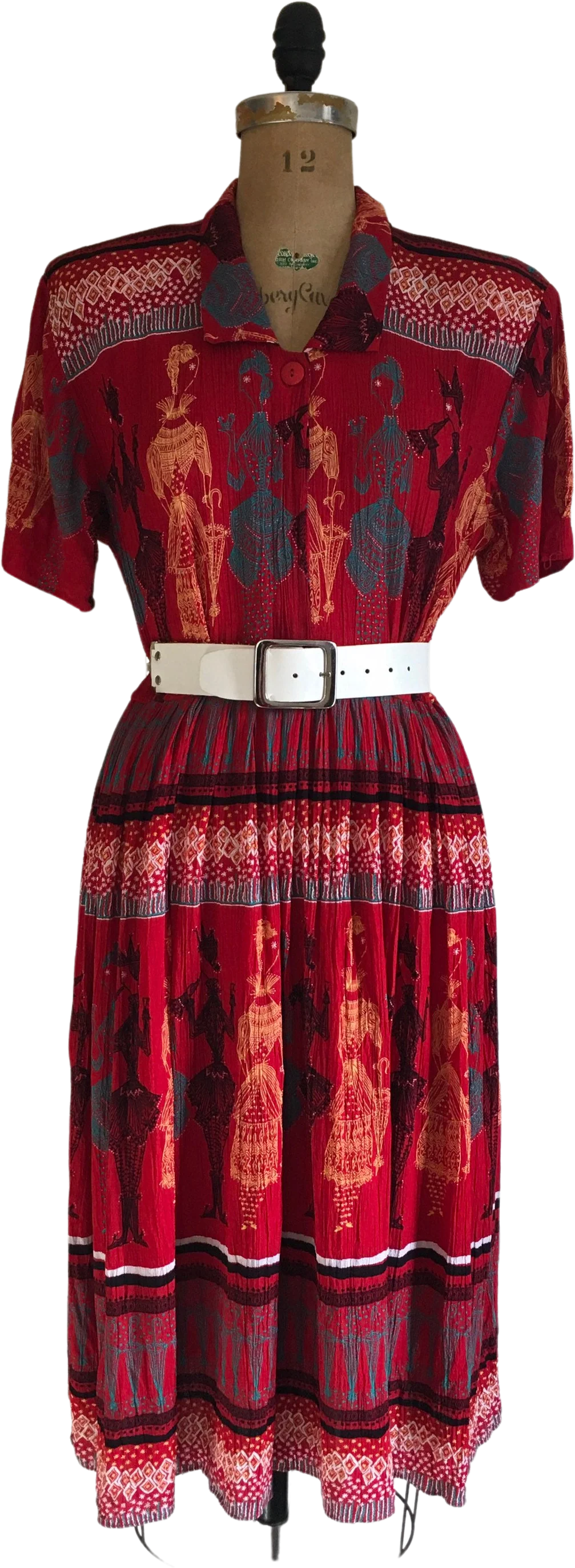 80’s Rayon Novelty Print Victorian Dress by  Phoebe