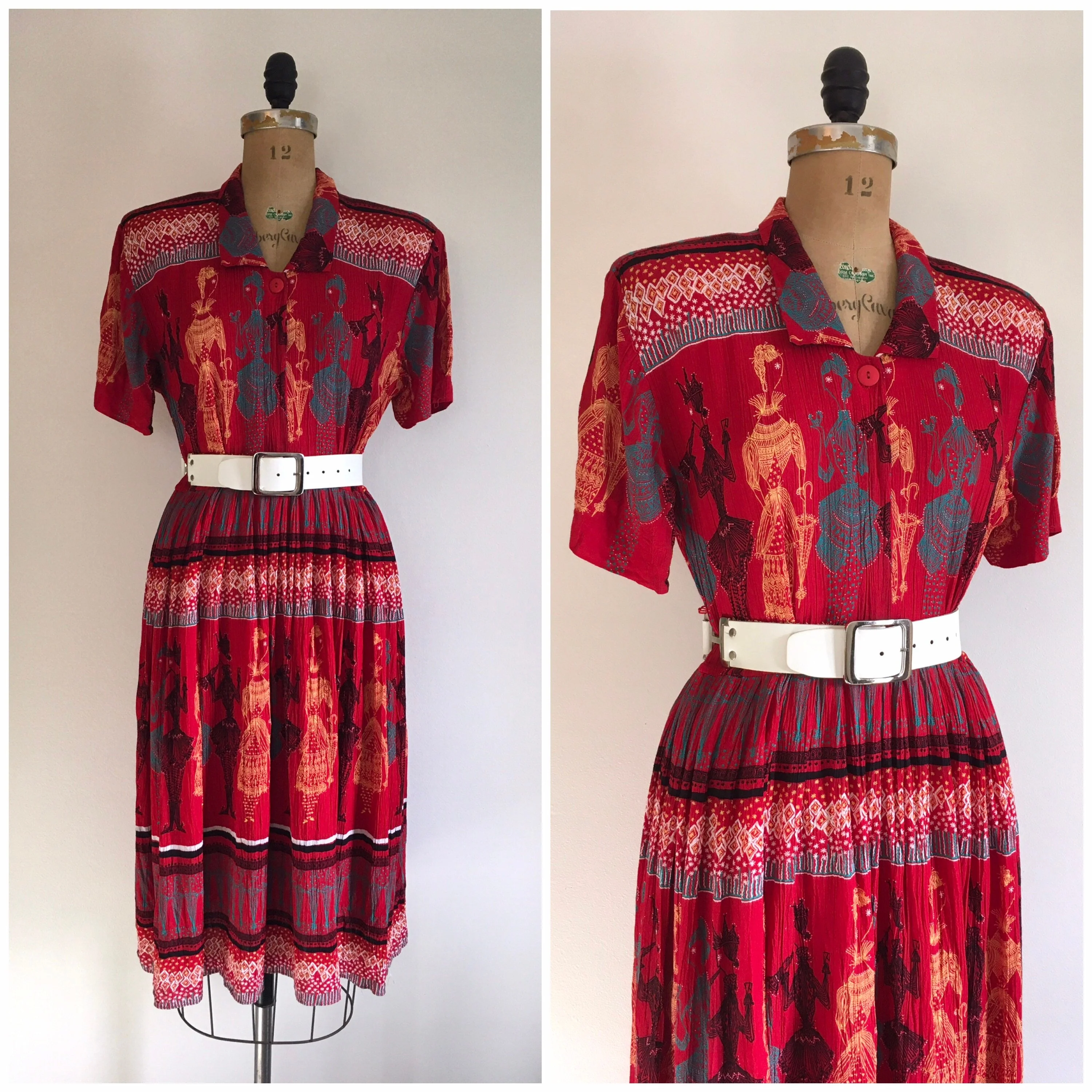 80’s Rayon Novelty Print Victorian Dress by  Phoebe - Image 3