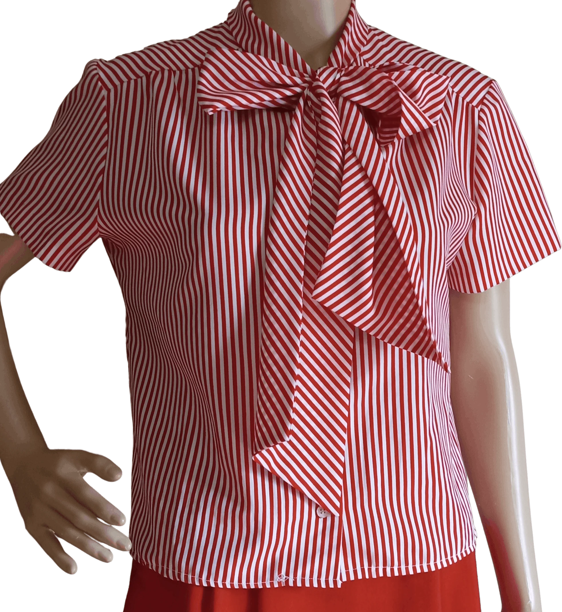 80’s Red and White Striped Pussy Bow Top by Ship 'n Shore