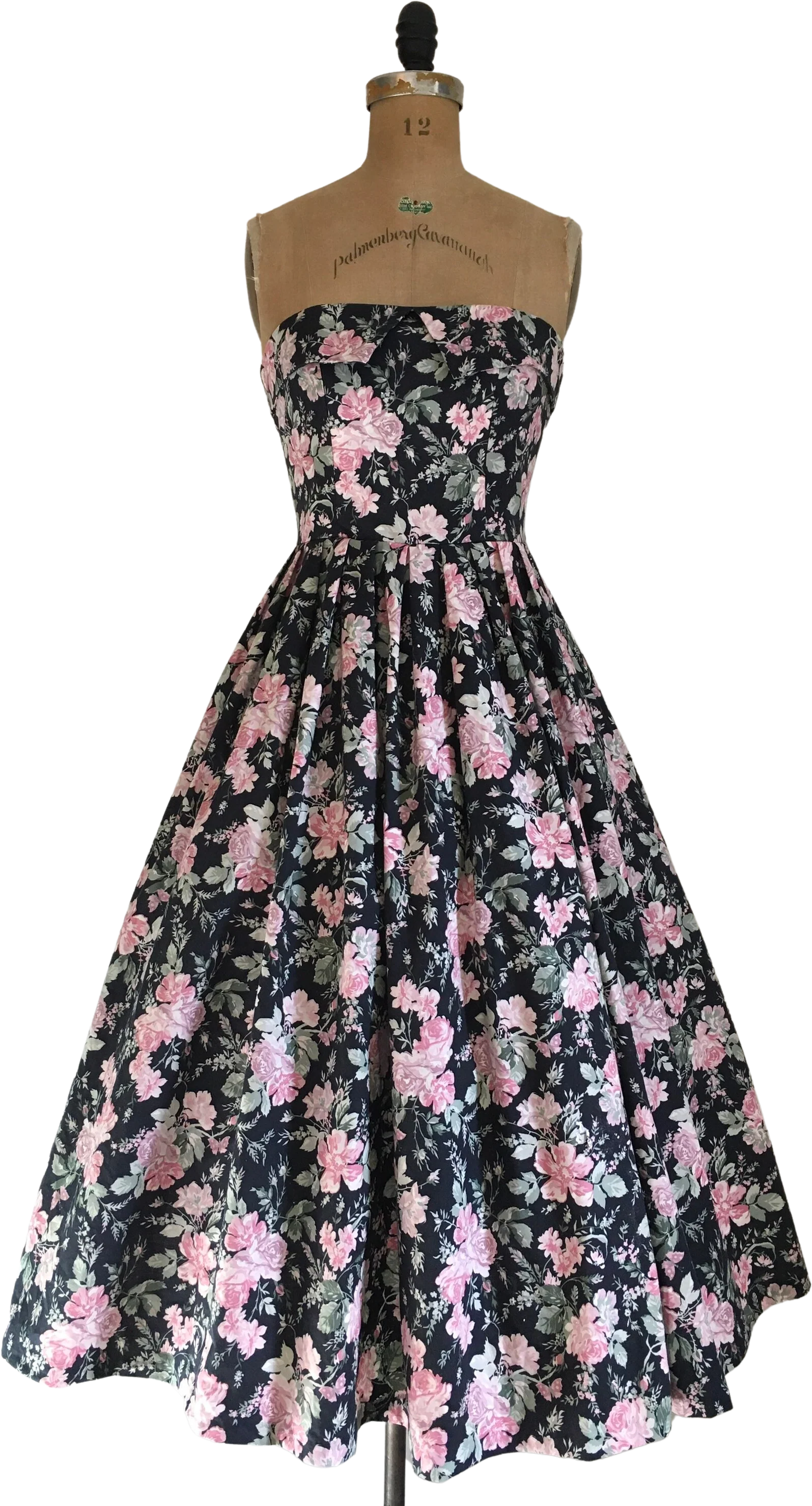 80’s Rose Print Floral Butterfly Party Strapless Dress by Laura Ashley