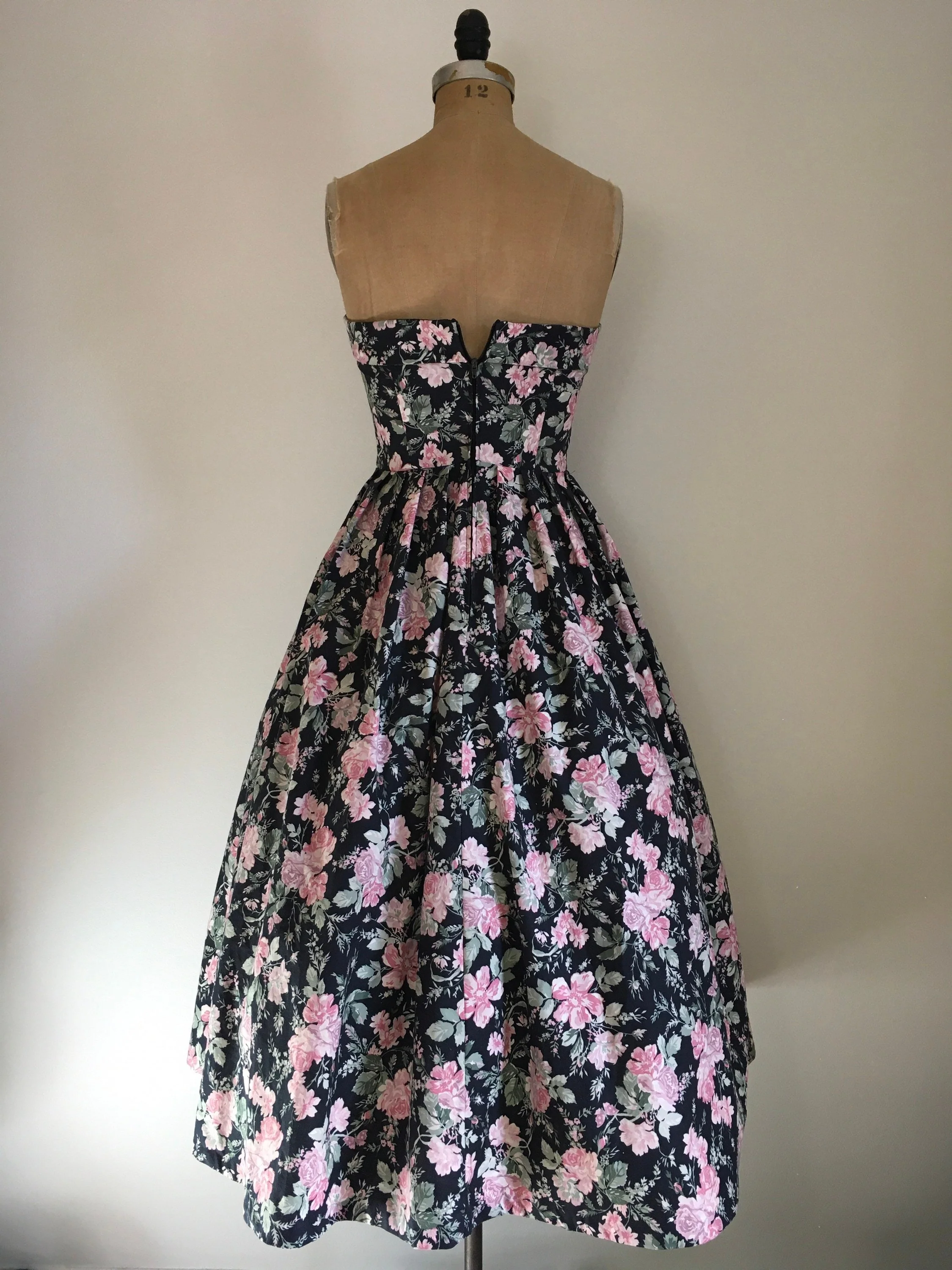 80’s Rose Print Floral Butterfly Party Strapless Dress by Laura Ashley - Image 2