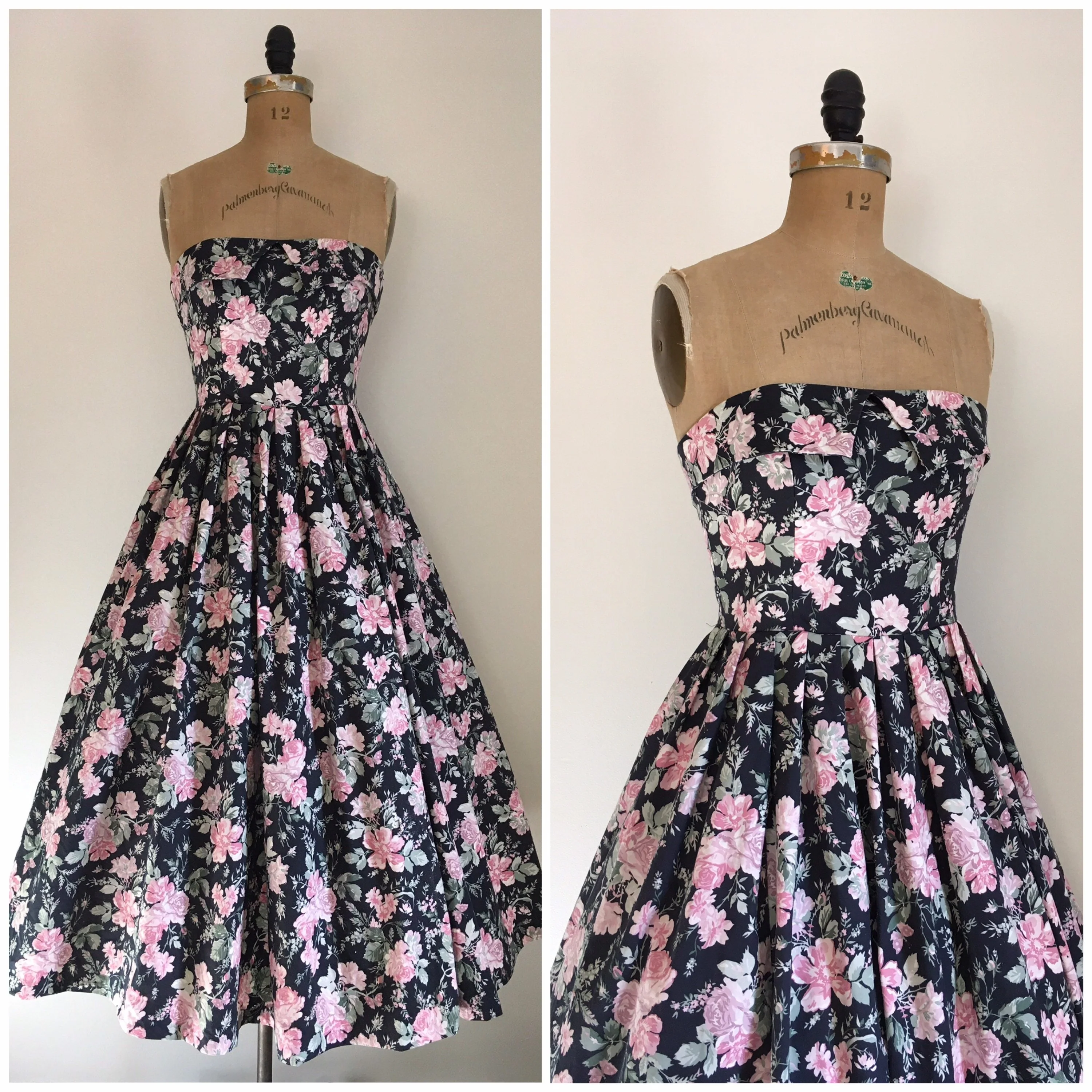 80’s Rose Print Floral Butterfly Party Strapless Dress by Laura Ashley - Image 3