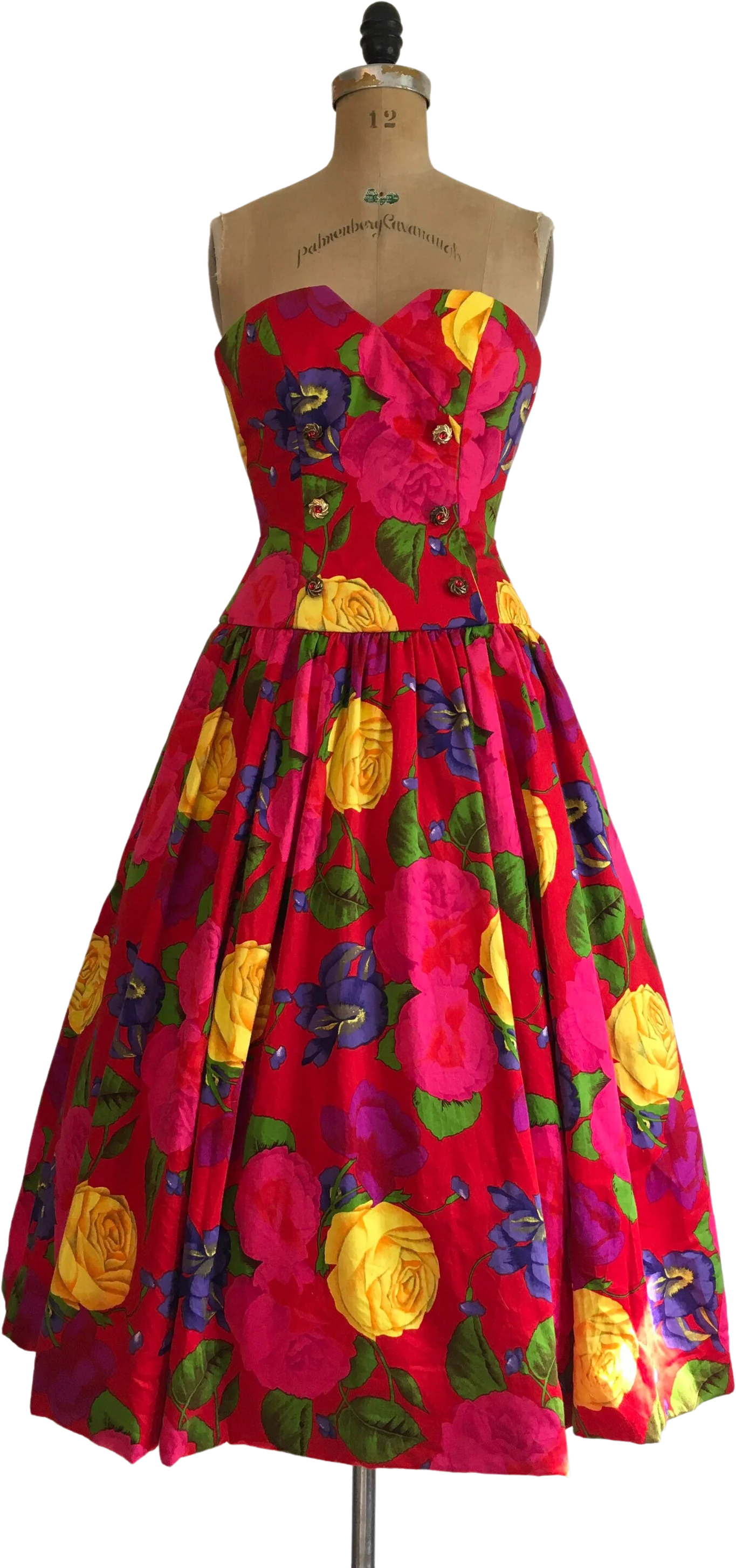 80’s Rose Print Strapless Party Dress by A.J. Bari