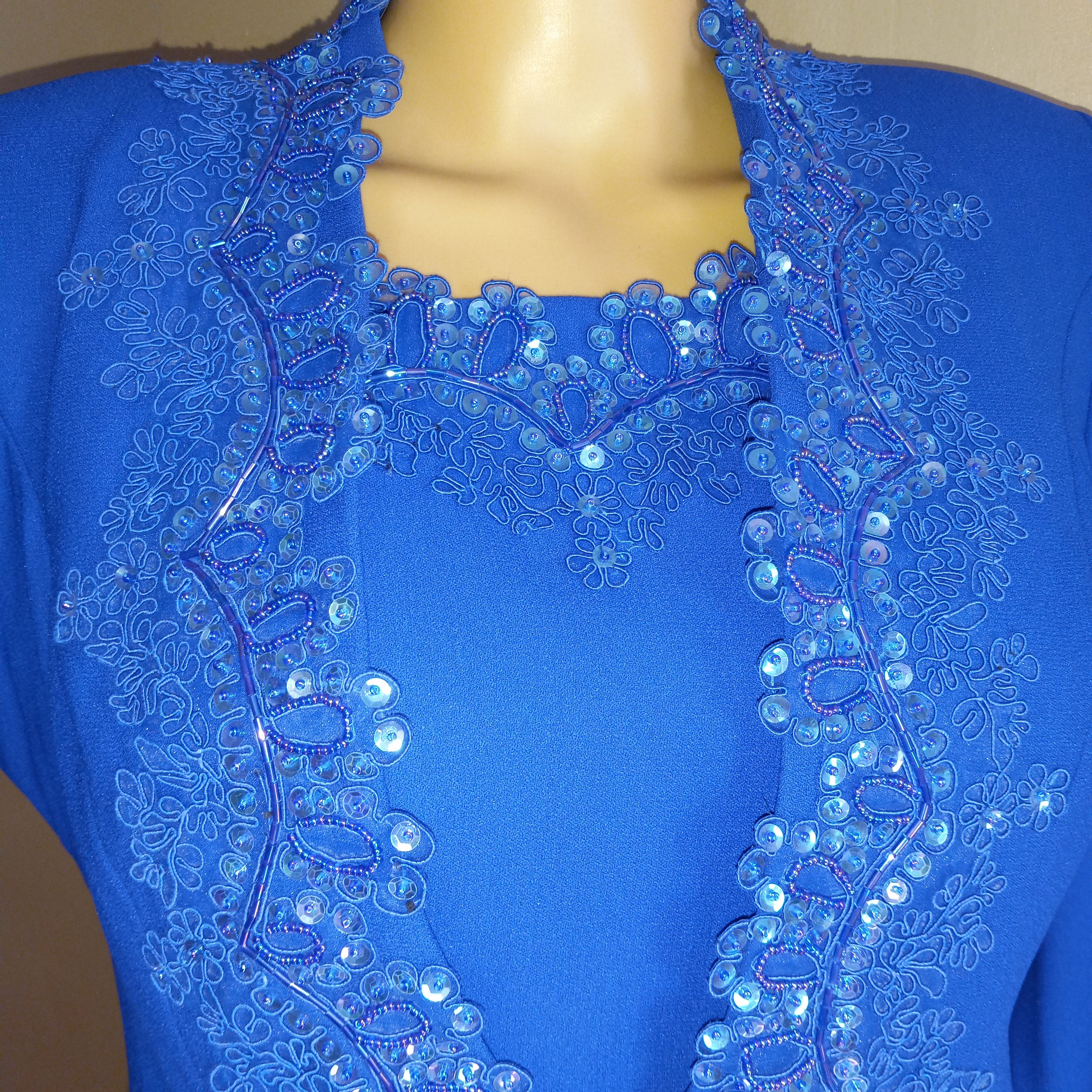 80’s Royal Blue Maxi Evening Dress & V-Neck Jacket by Nahdre'e By Victor Costa - Image 3