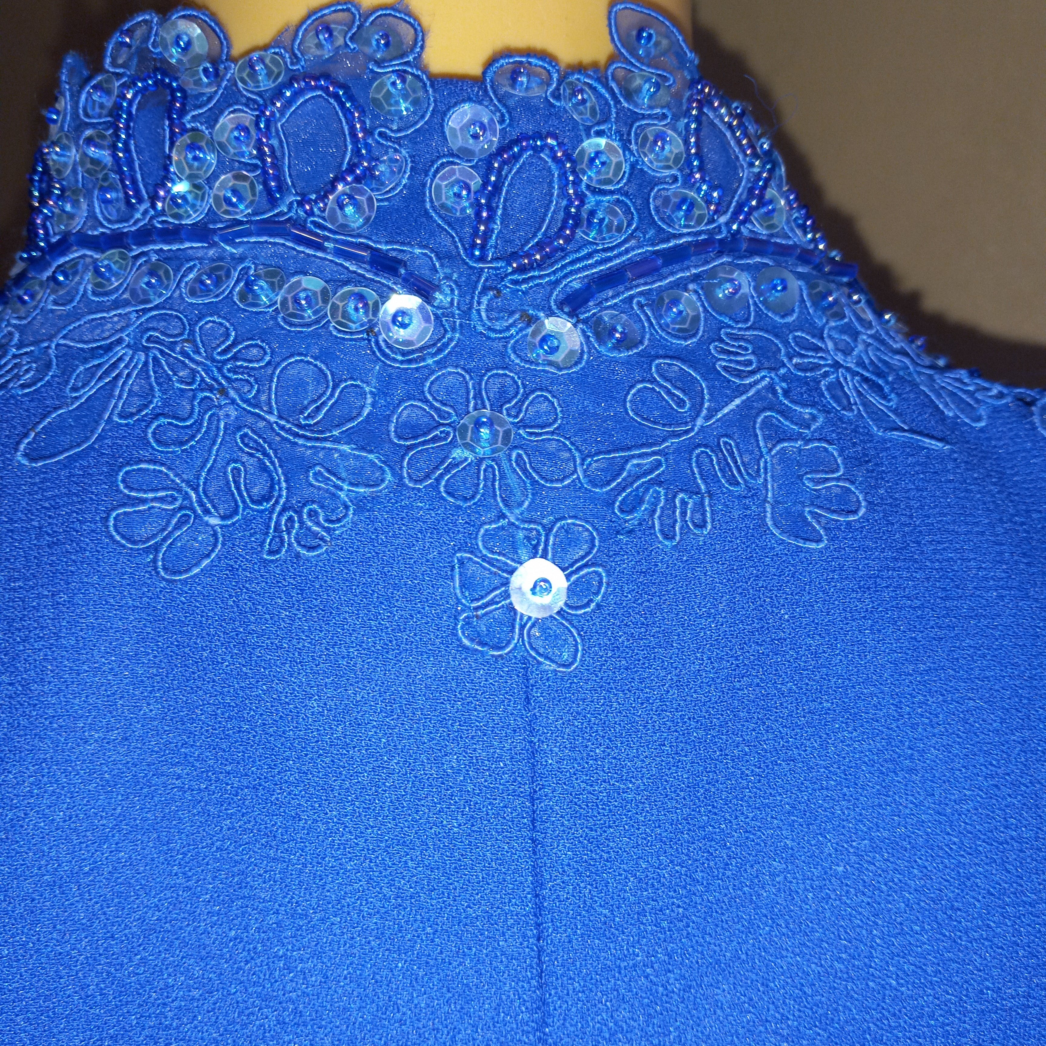 80’s Royal Blue Maxi Evening Dress & V-Neck Jacket by Nahdre'e By Victor Costa - Image 4