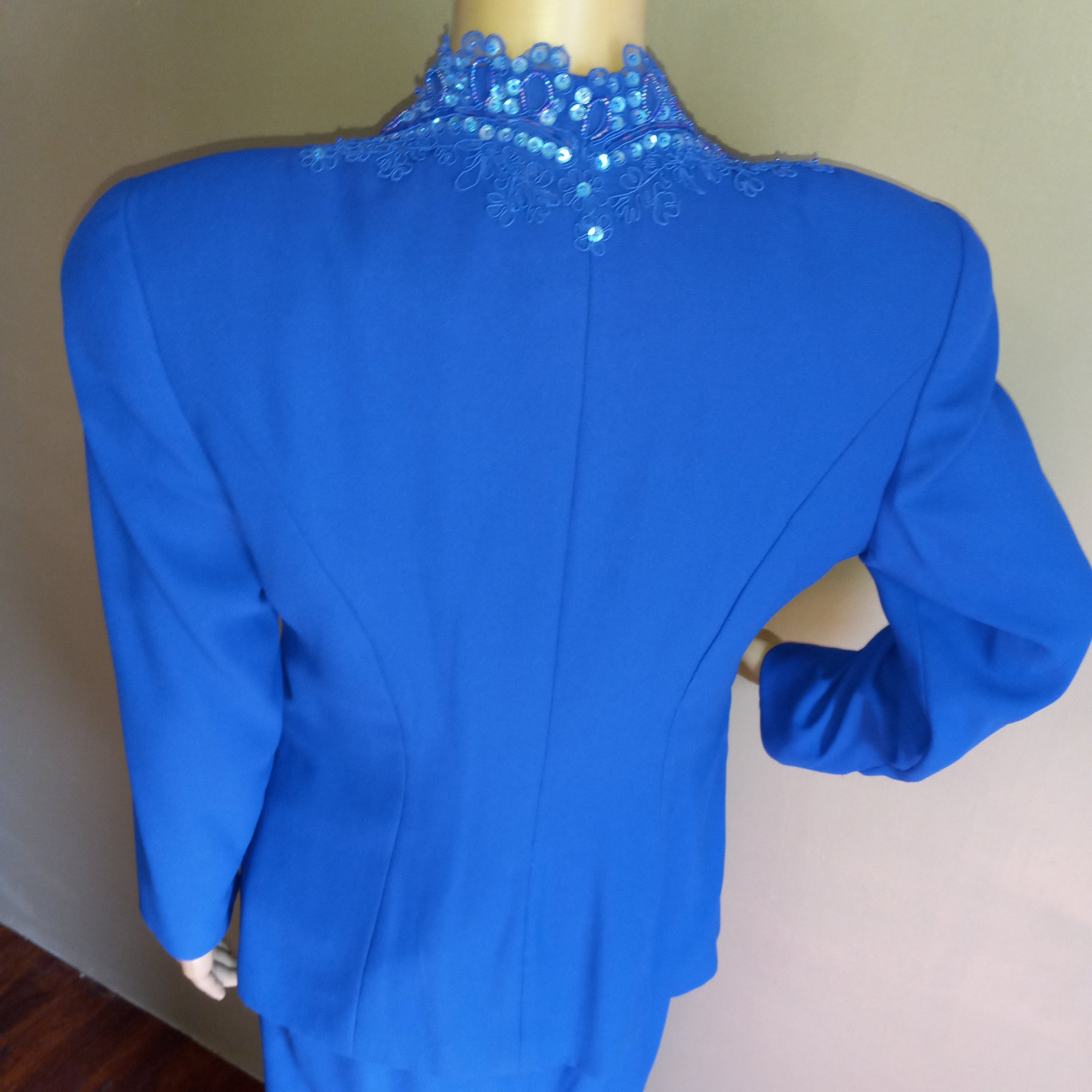 80’s Royal Blue Maxi Evening Dress & V-Neck Jacket by Nahdre'e By Victor Costa - Image 6