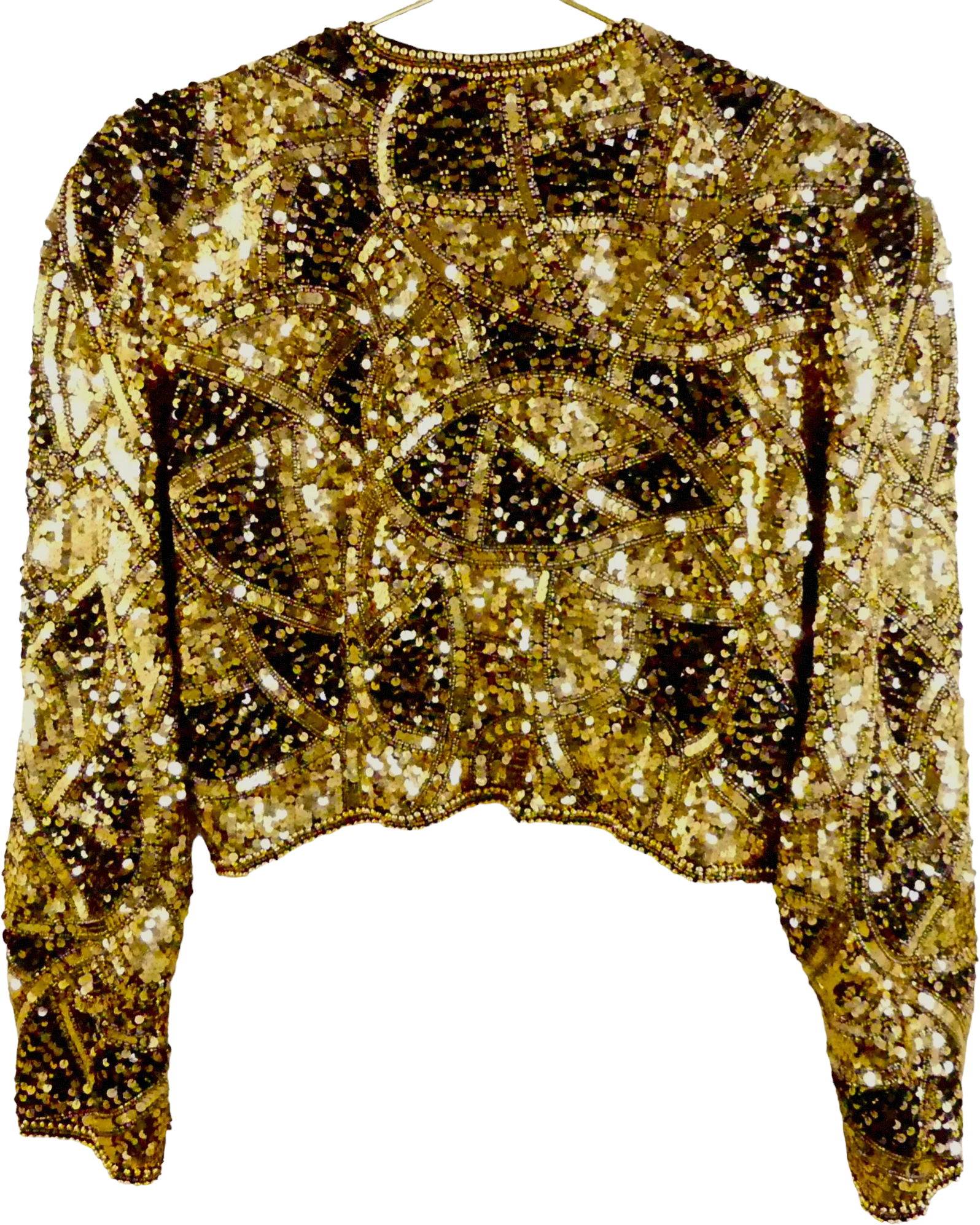 80s 100% Silk Black Gold Beaded Sequin Bolero Jacket By Black Tie He-Ro Industries Inc. - Image 2