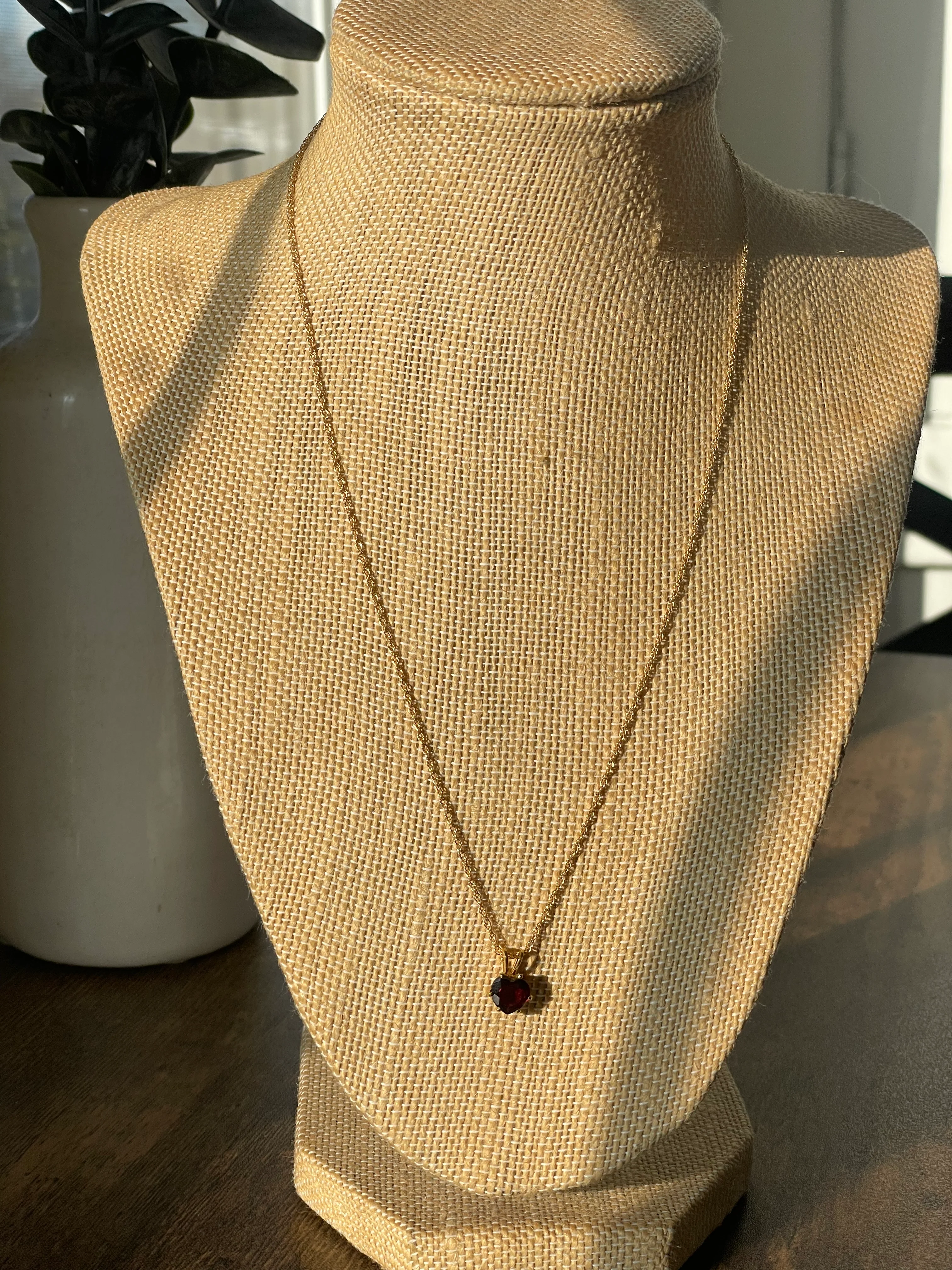 80s 14k Gold Filled Necklace With Garnet Heart Pendant - Image 4
