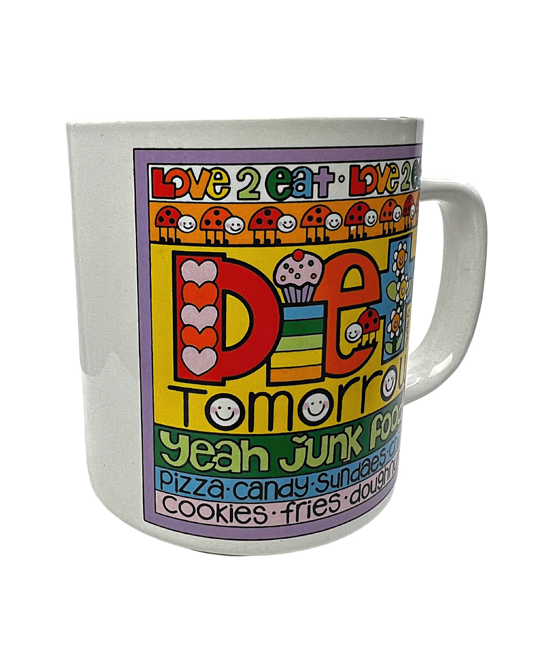 80s 1984 Love 2 Eat! Diet Tomorrow Coffee Mug By Love N Stuff - Image 3
