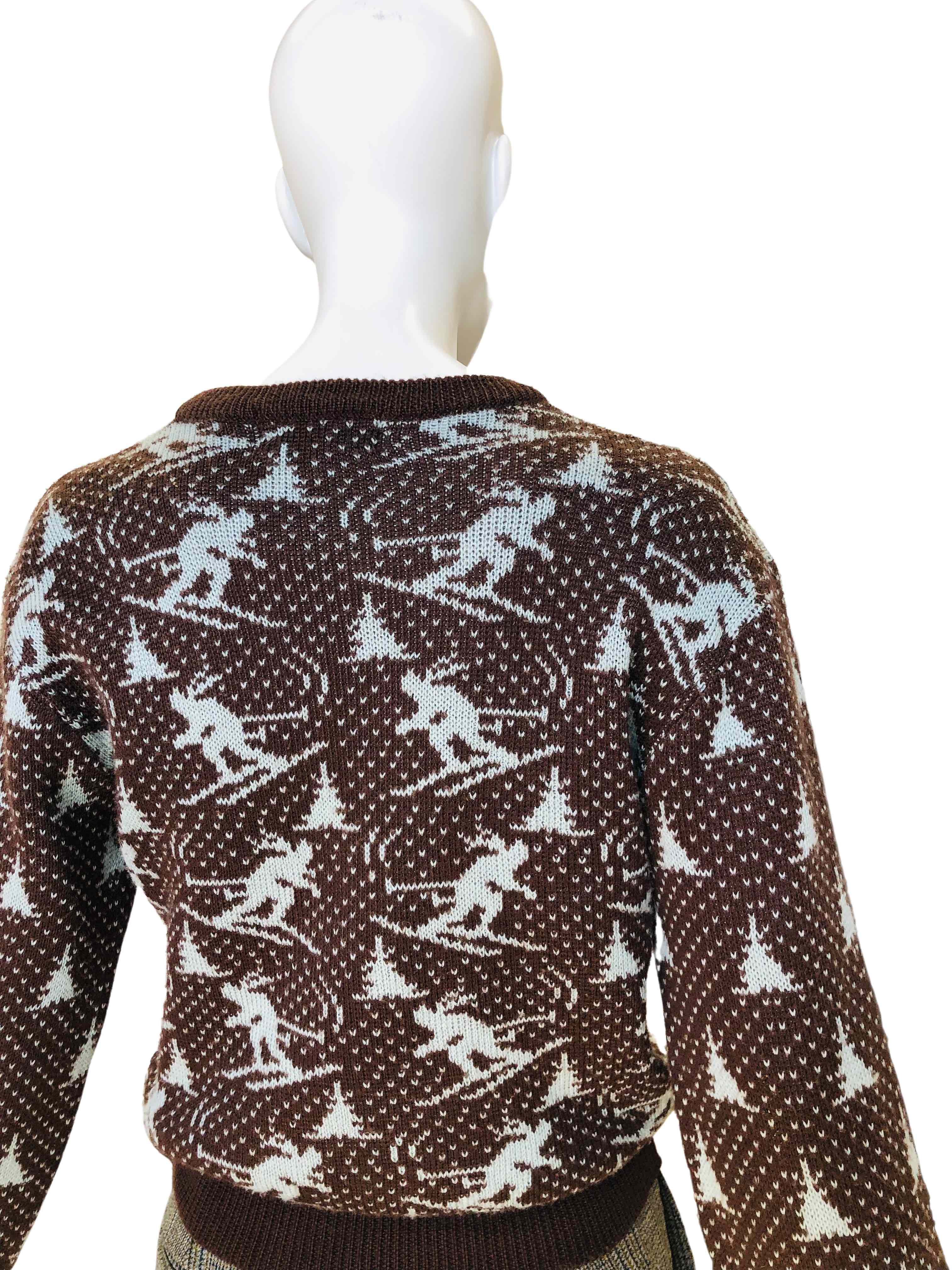 80s 40s Style Brown And Blue Novelty Knit Ski Sweater - Image 5