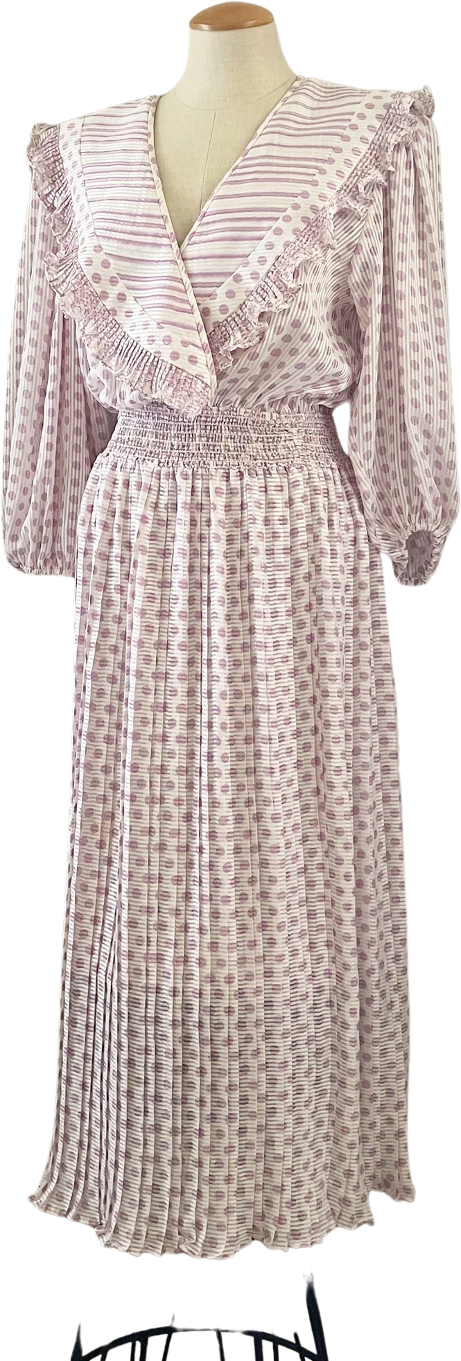 80s 70s/80s Vintage Susan Freis Smoked Waist Dress By Susan Freis