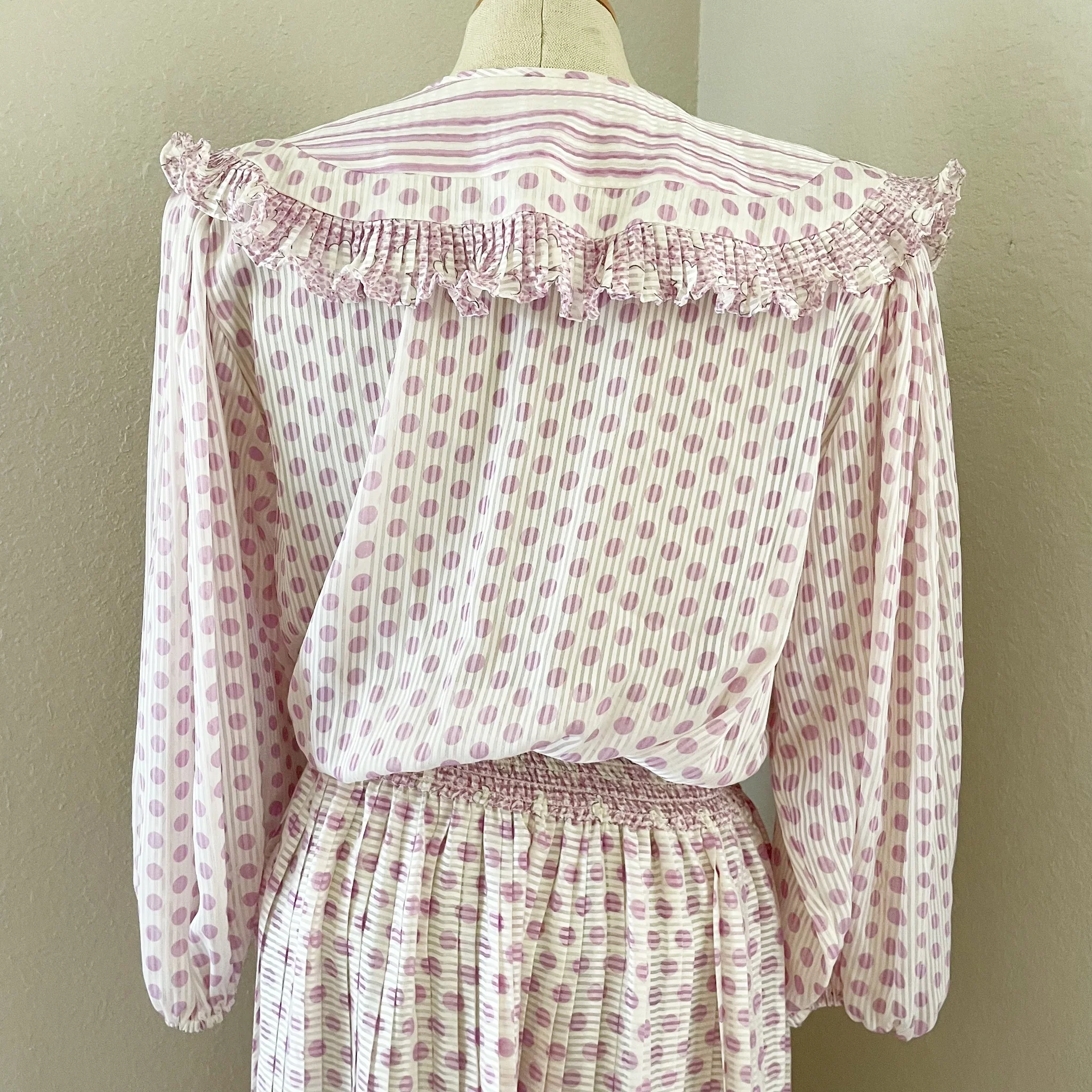 80s 70s/80s Vintage Susan Freis Smoked Waist Dress By Susan Freis - Image 6