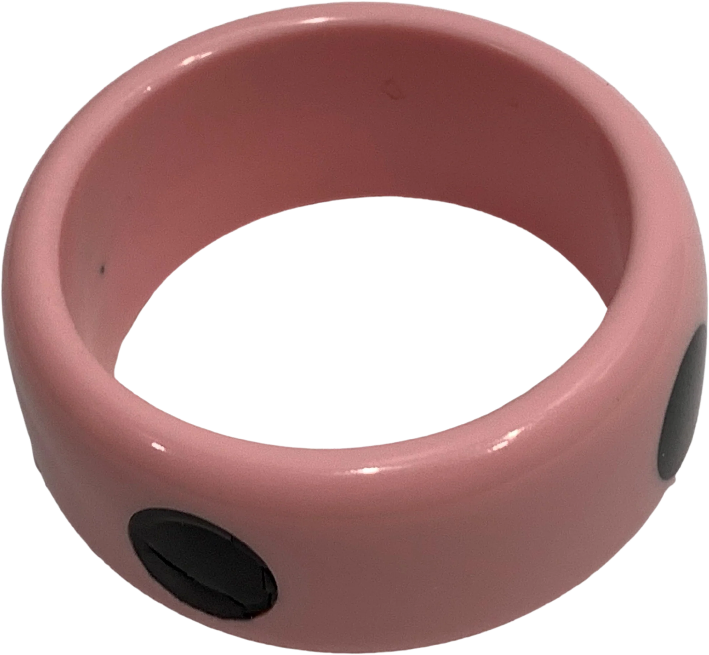 80s Barbie Pink Wide Bangle Bracelet Black Polka Dots