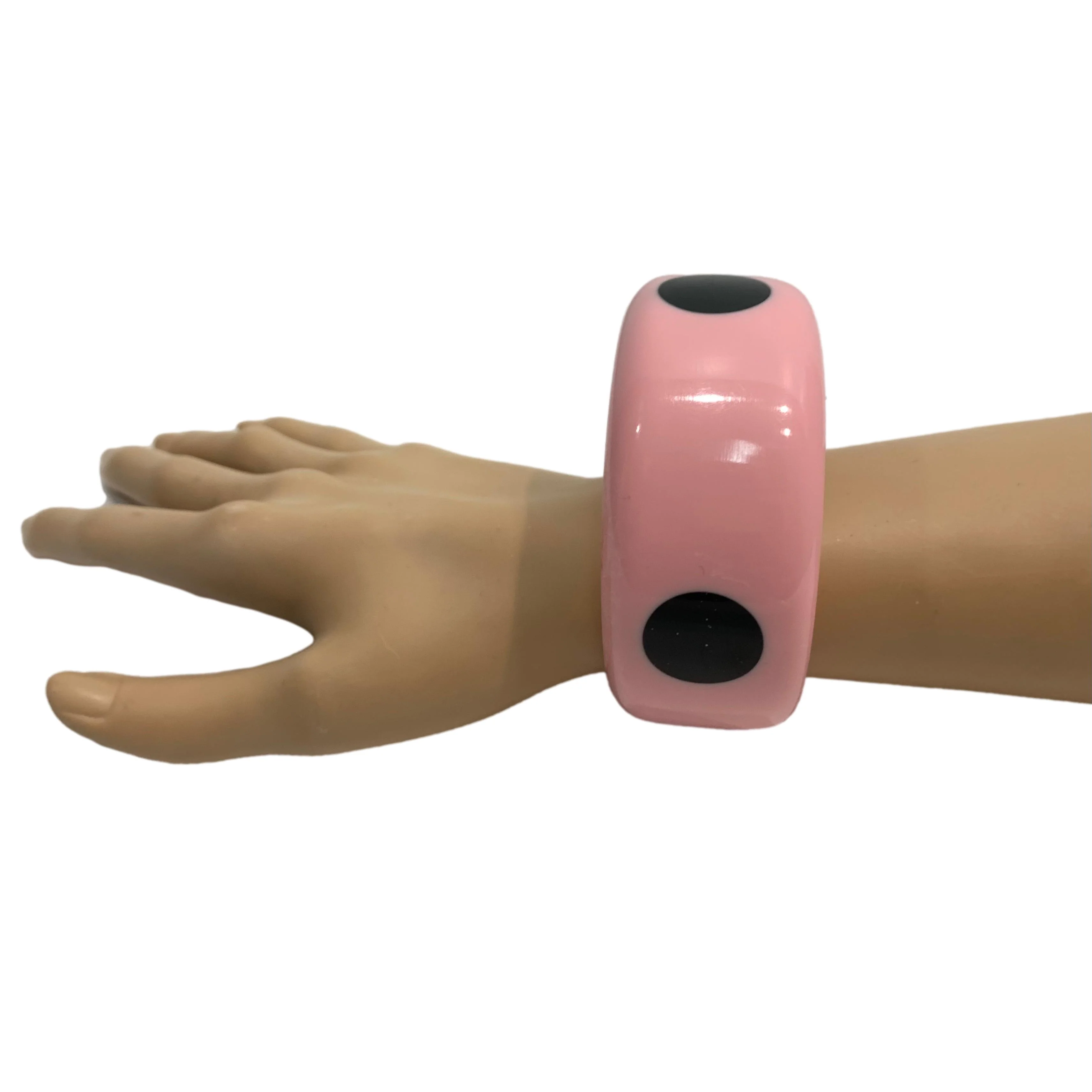 80s Barbie Pink Wide Bangle Bracelet Black Polka Dots - Image 5