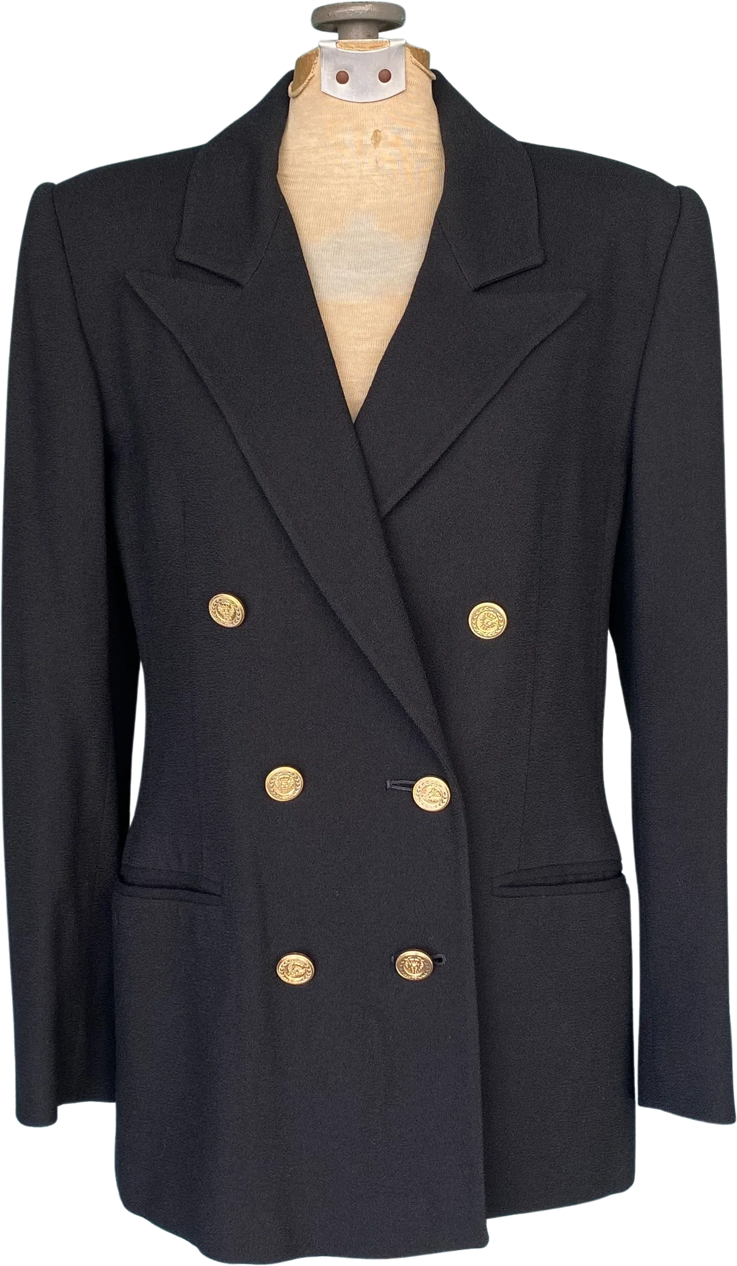 80s Black Double Breasted Wool Blazer Women Blazer by Herbert Grossman for Neiman Marcus / Made In Usa - Image 2