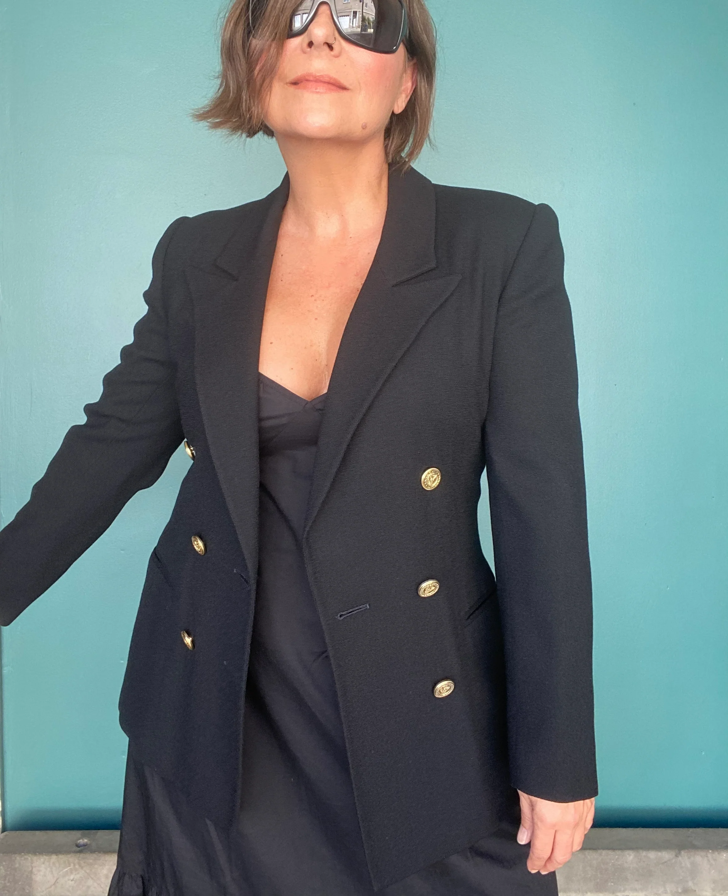 80s Black Double Breasted Wool Blazer Women Blazer by Herbert Grossman for Neiman Marcus / Made In Usa - Image 4