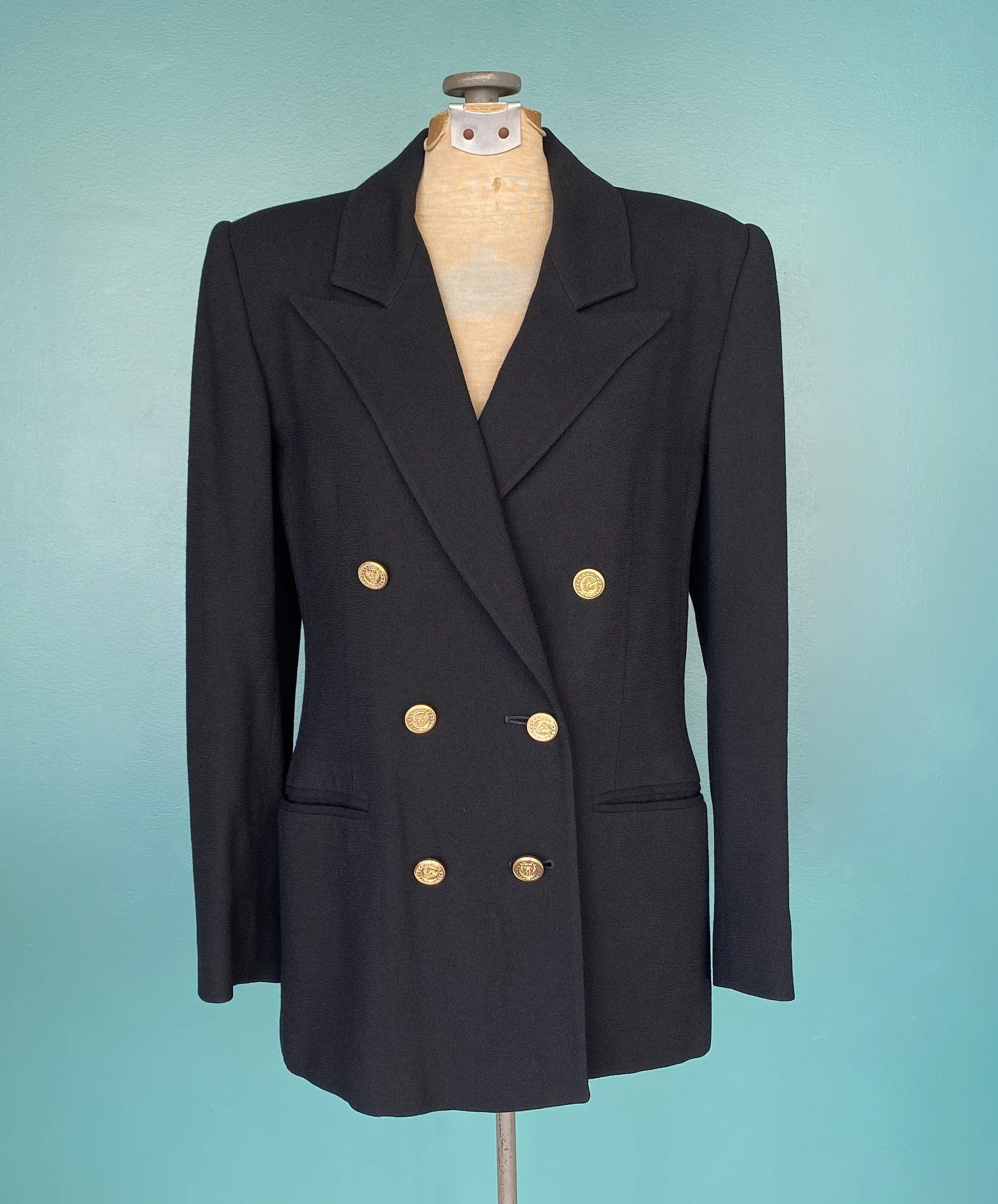 80s Black Double Breasted Wool Blazer Women Blazer by Herbert Grossman for Neiman Marcus / Made In Usa - Image 5