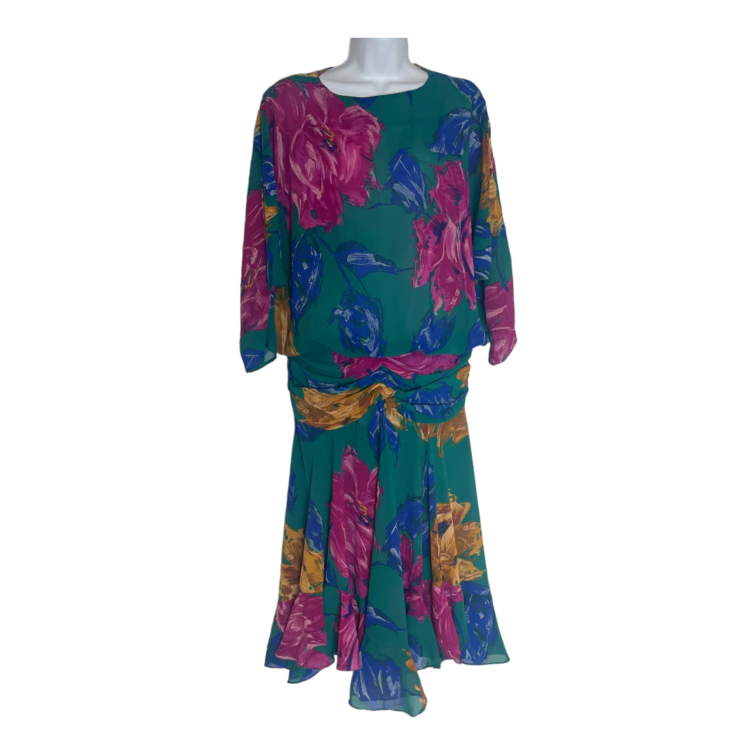 80s Does 20s Floral Flapper Gatsby Tea Party Dress By Kono - Image 3