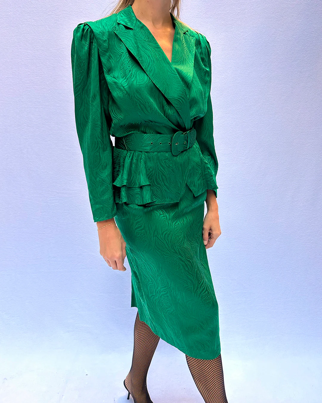80s 80s-does-40s Silk Peplum Jacket Set (m) - Image 3