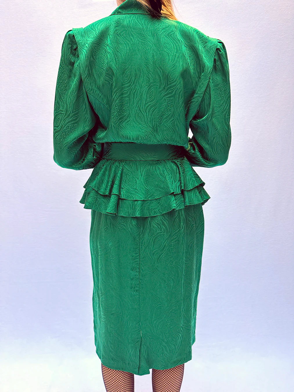 80s 80s-does-40s Silk Peplum Jacket Set (m) - Image 4
