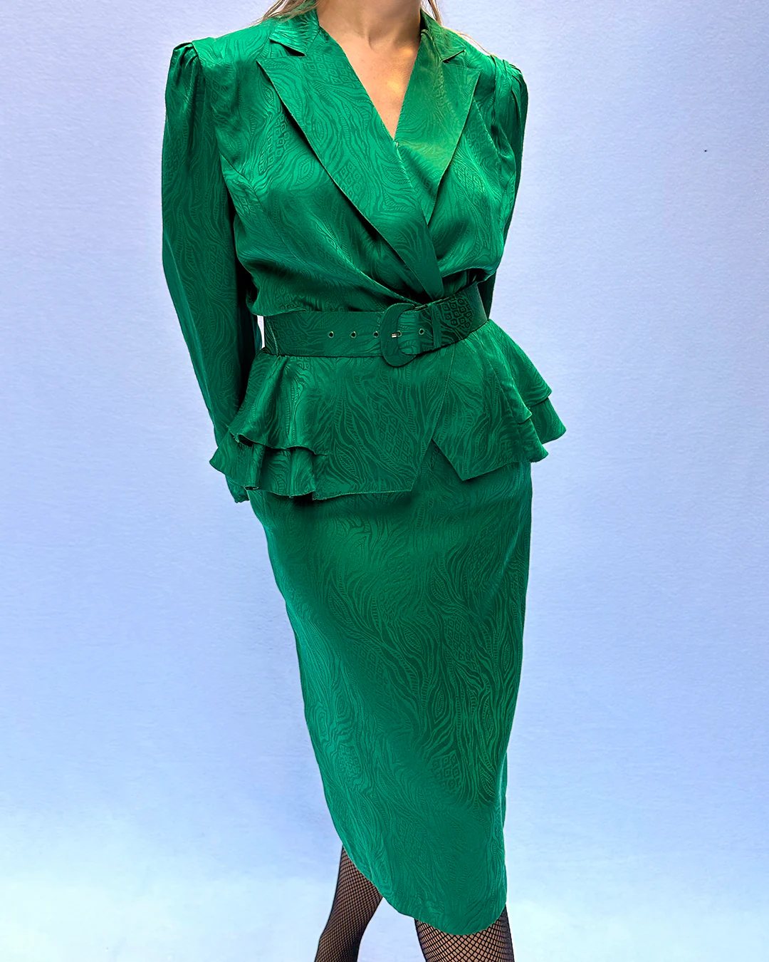 80s 80s-does-40s Silk Peplum Jacket Set (m) - Image 5