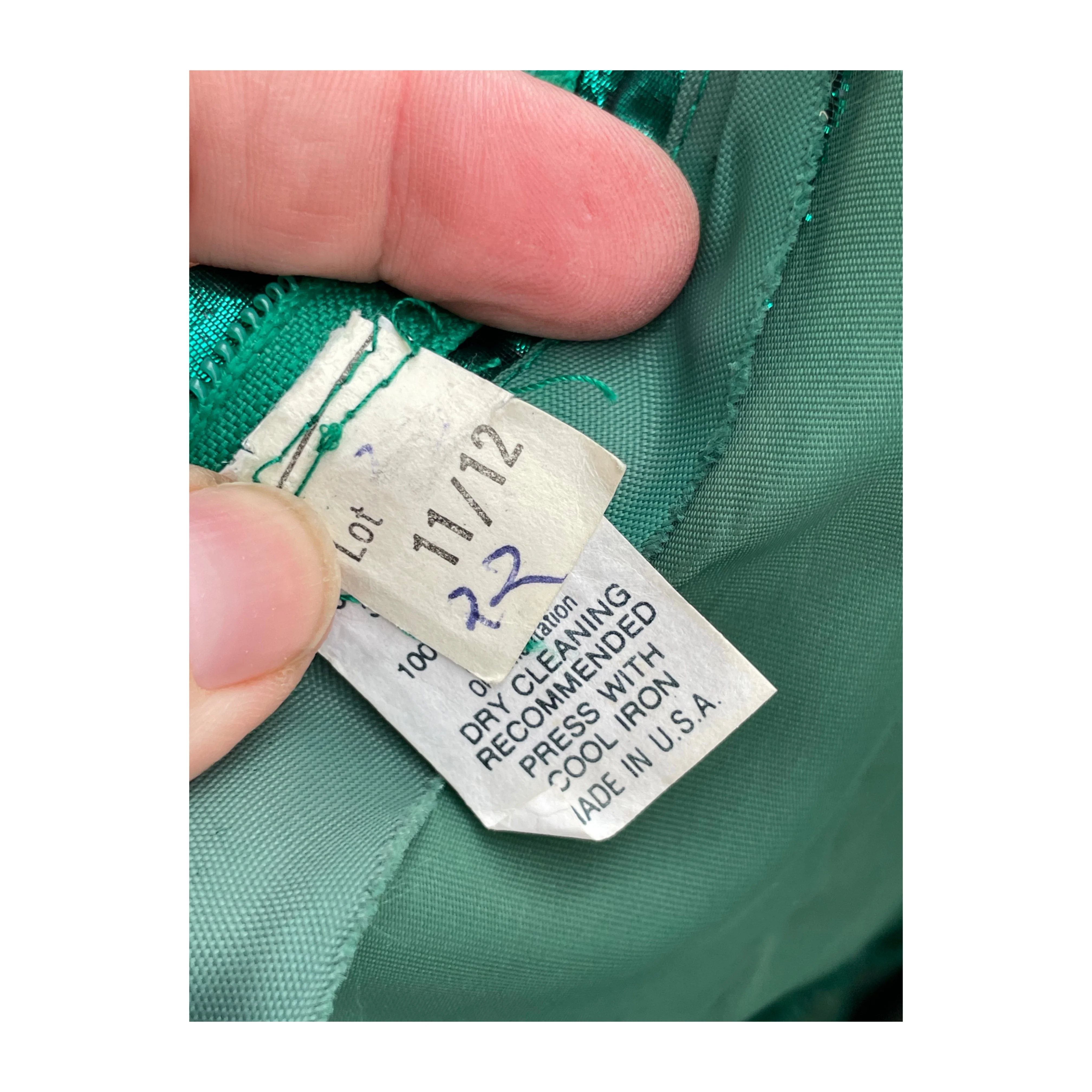 80s Emerald Green Lamé Metallic Foil Formal Dress - Image 15