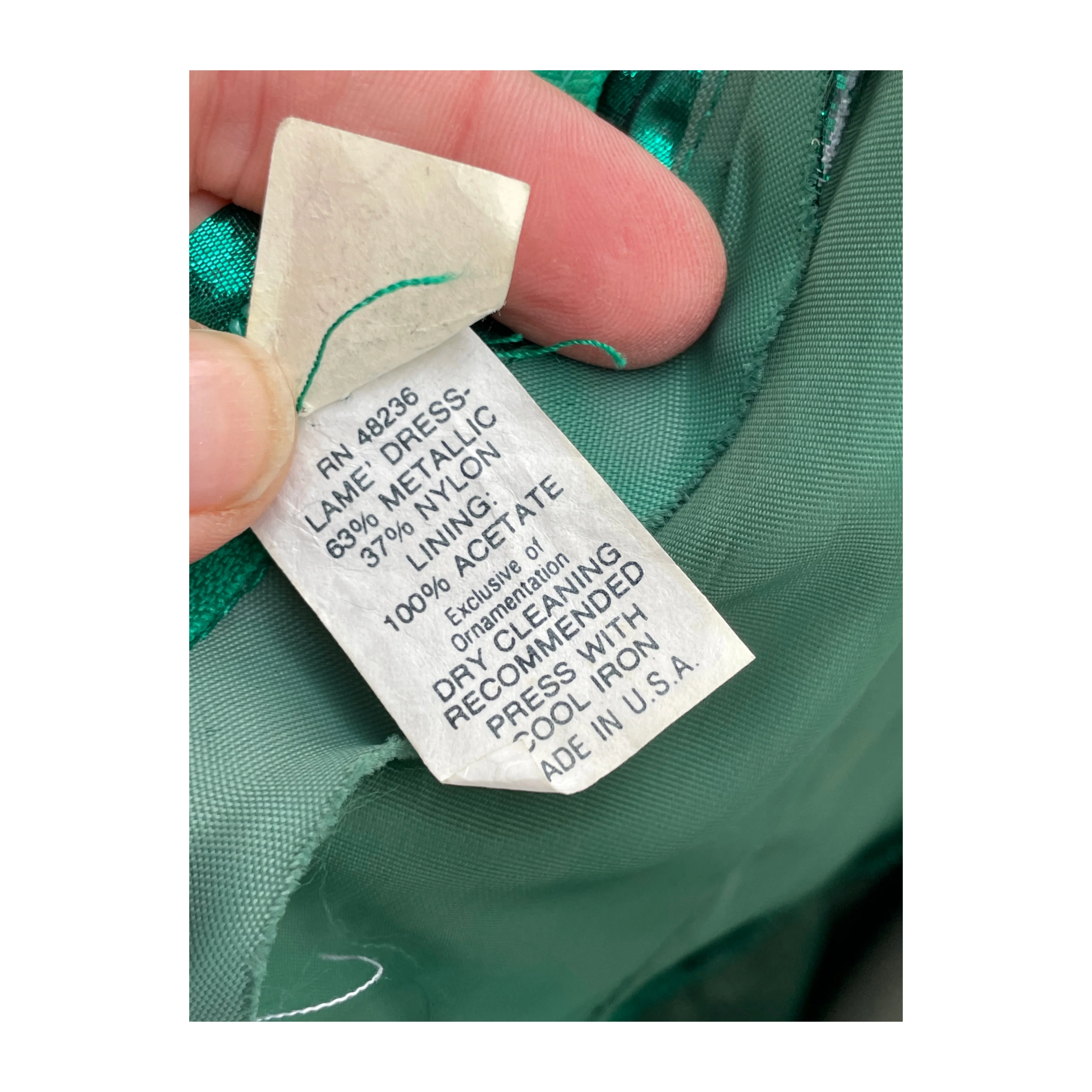 80s Emerald Green Lamé Metallic Foil Formal Dress - Image 16