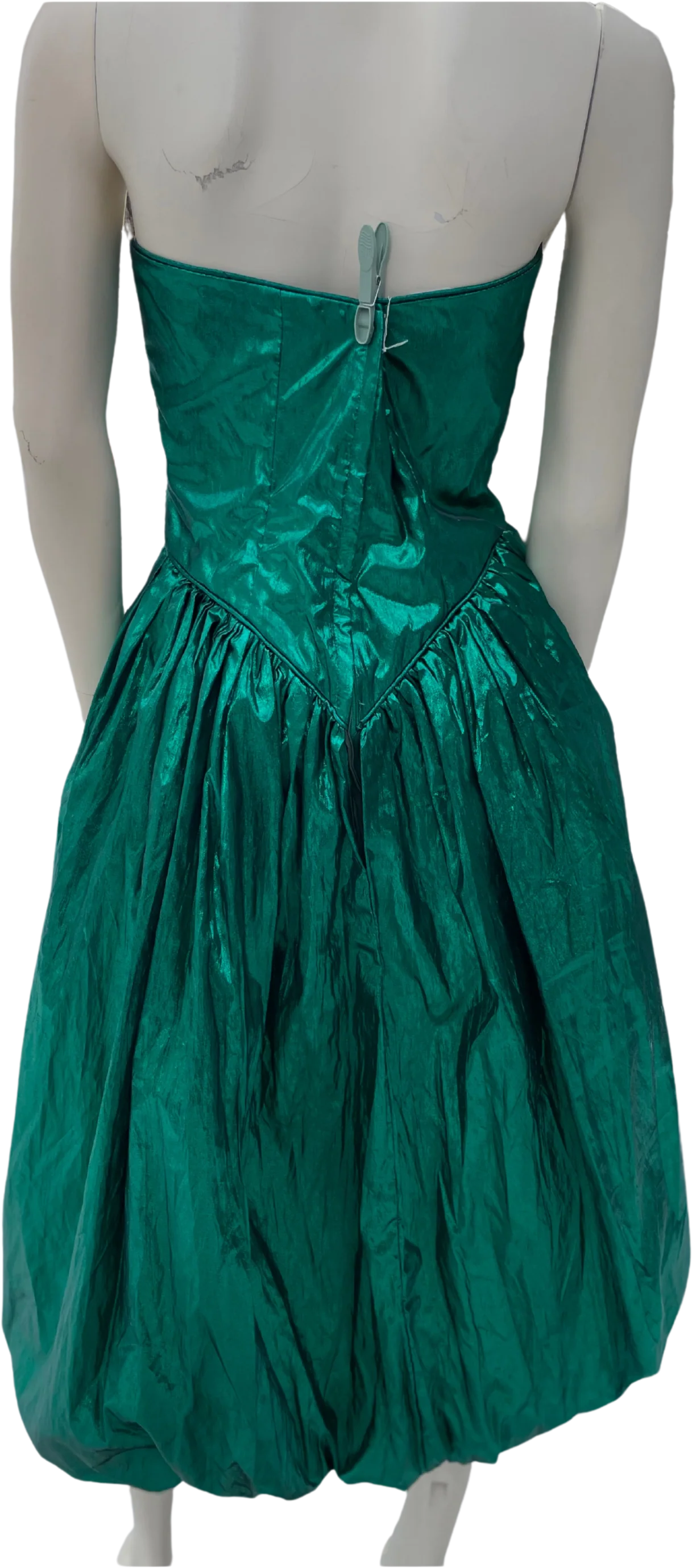 80s Emerald Green Lamé Metallic Foil Formal Dress - Image 2