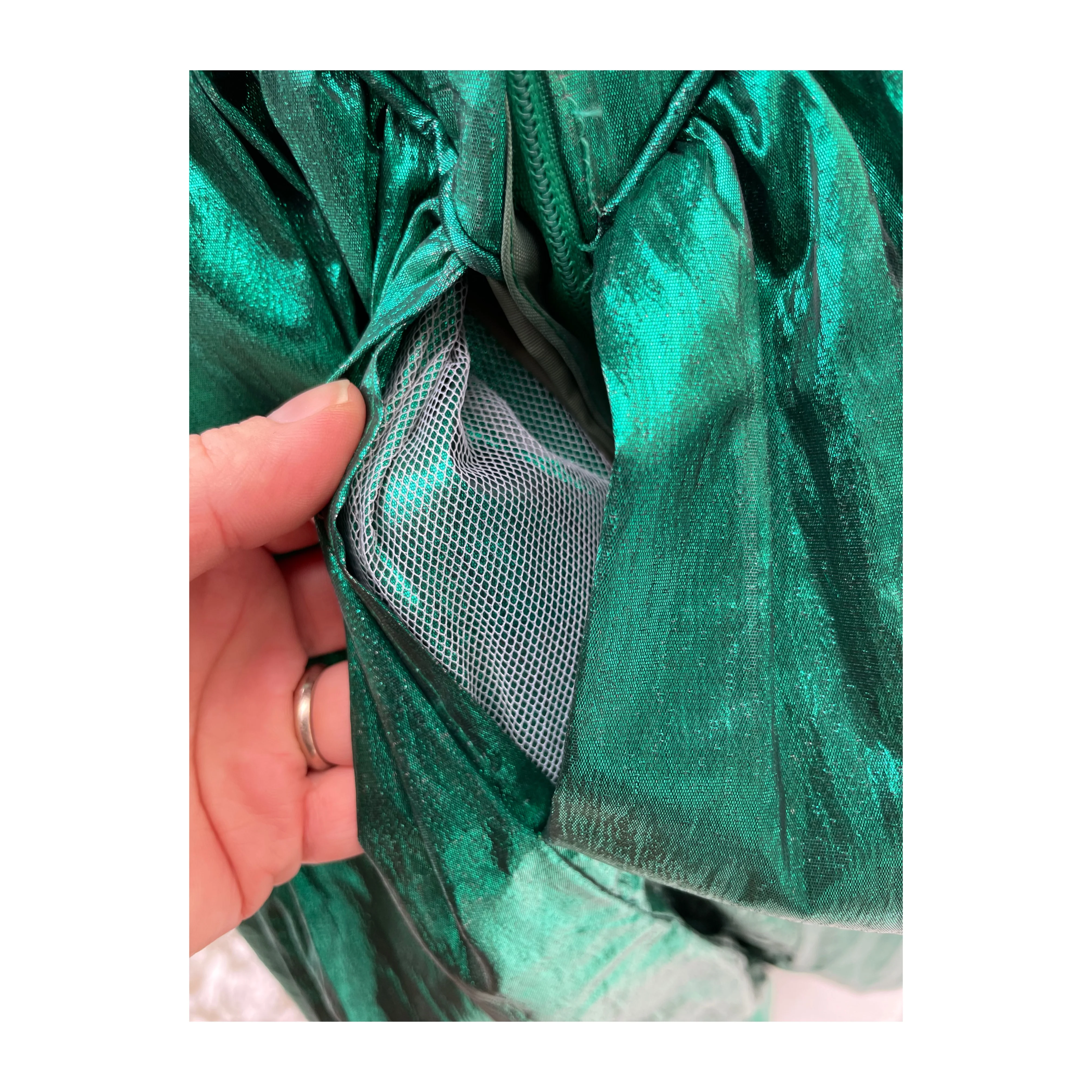 80s Emerald Green Lamé Metallic Foil Formal Dress - Image 9