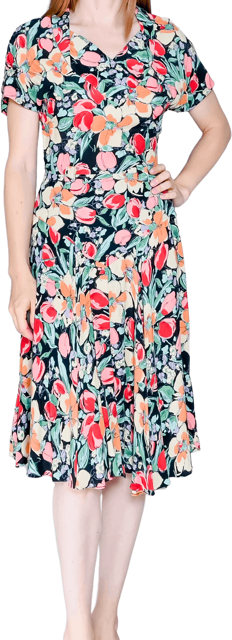 80s 80s Floral Bouquet Print Dress Original By Nicole Miller