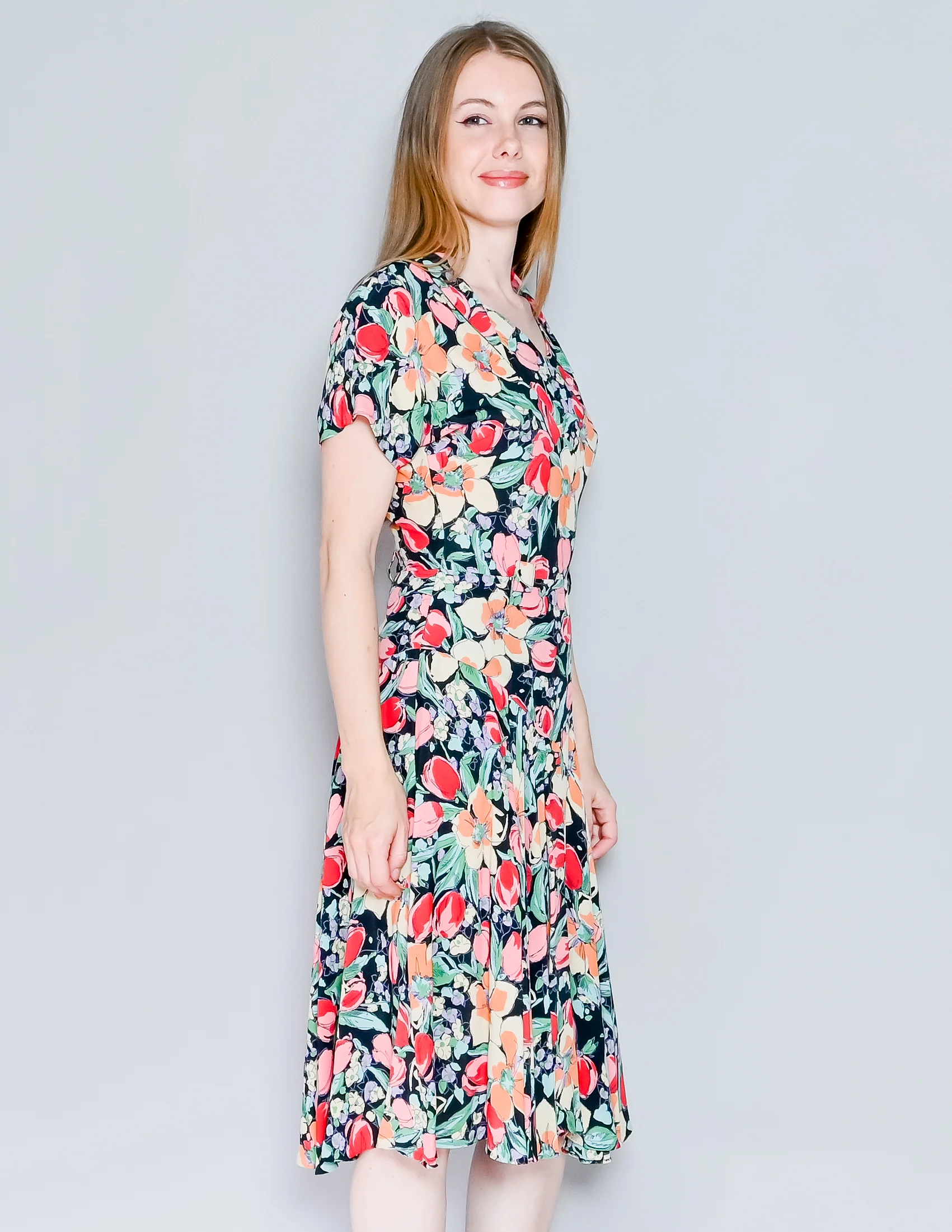 80s 80s Floral Bouquet Print Dress Original By Nicole Miller - Image 3