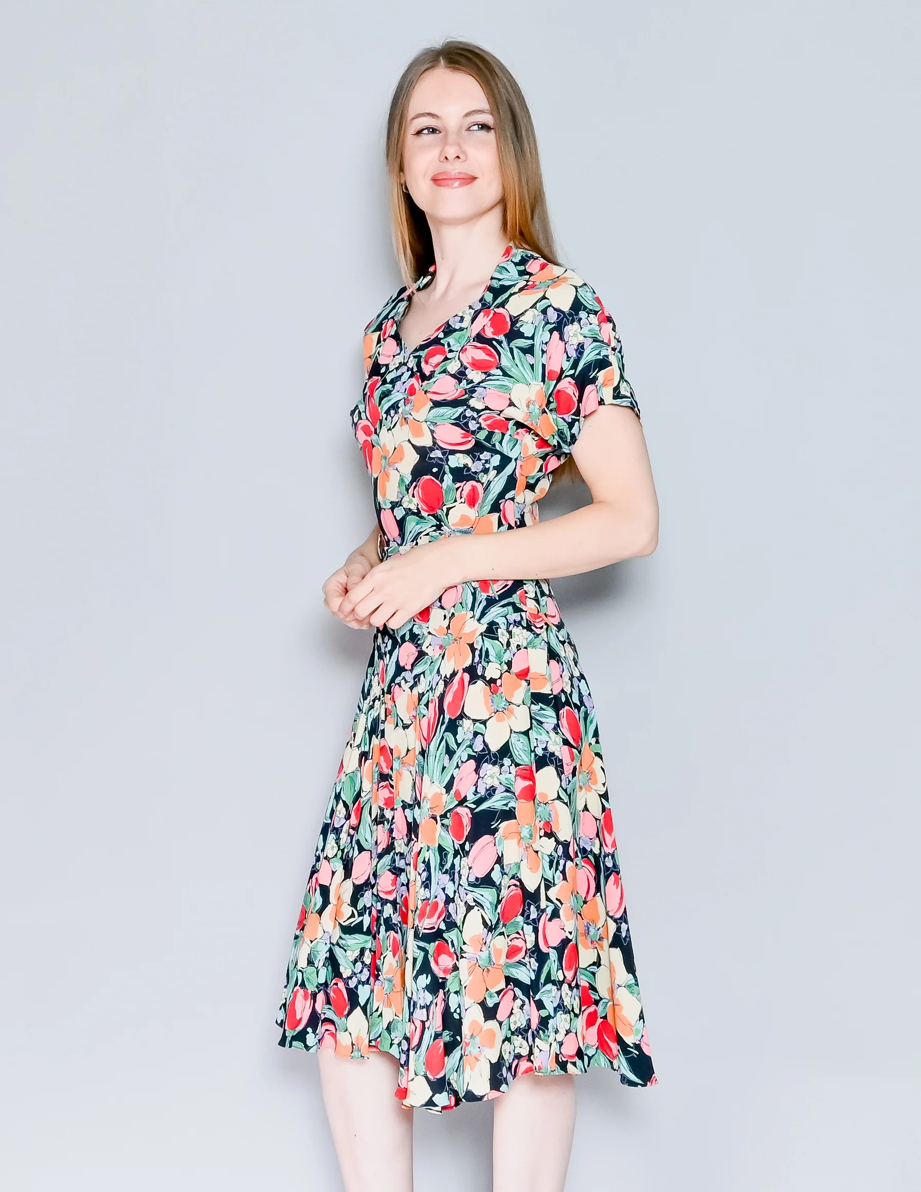 80s 80s Floral Bouquet Print Dress Original By Nicole Miller - Image 4