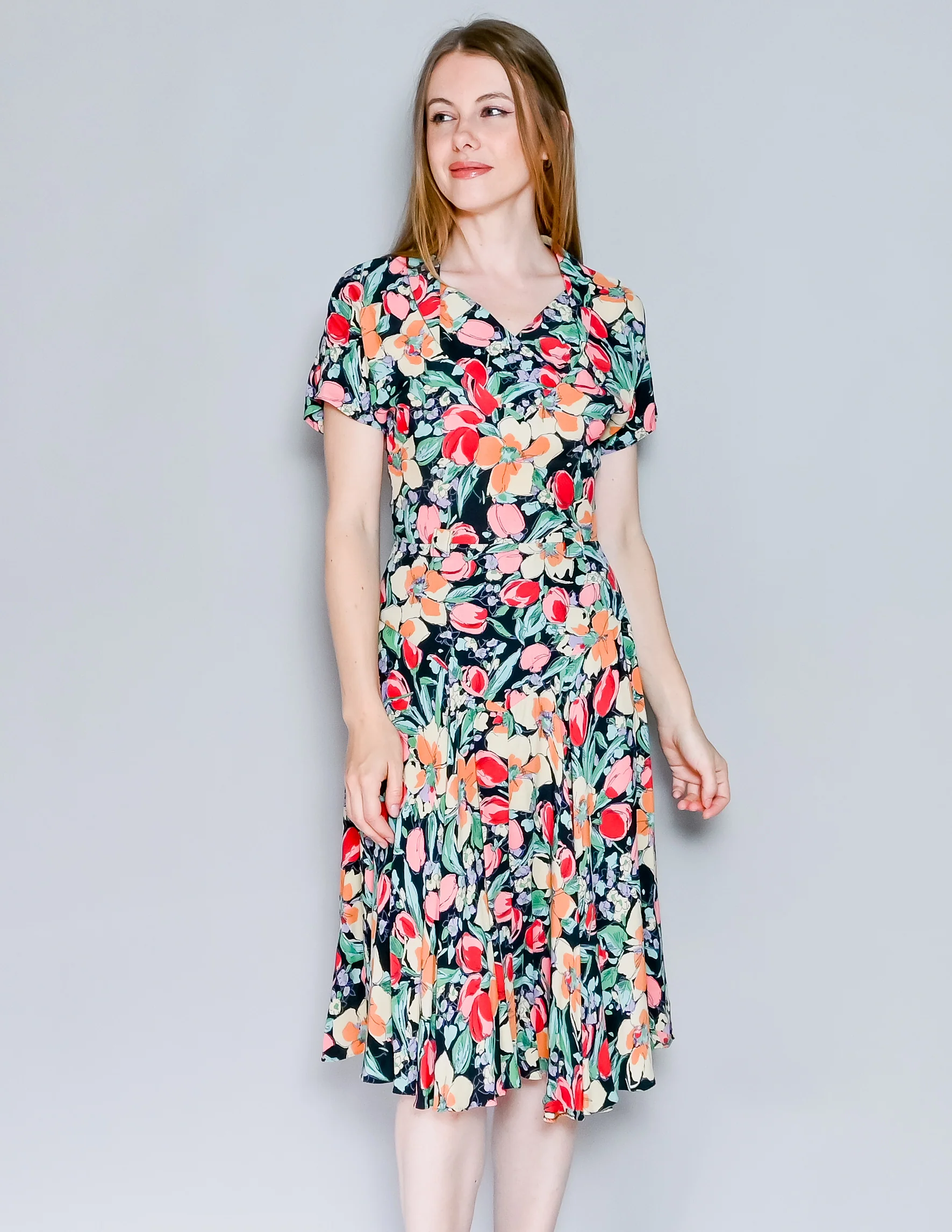 80s 80s Floral Bouquet Print Dress Original By Nicole Miller - Image 5