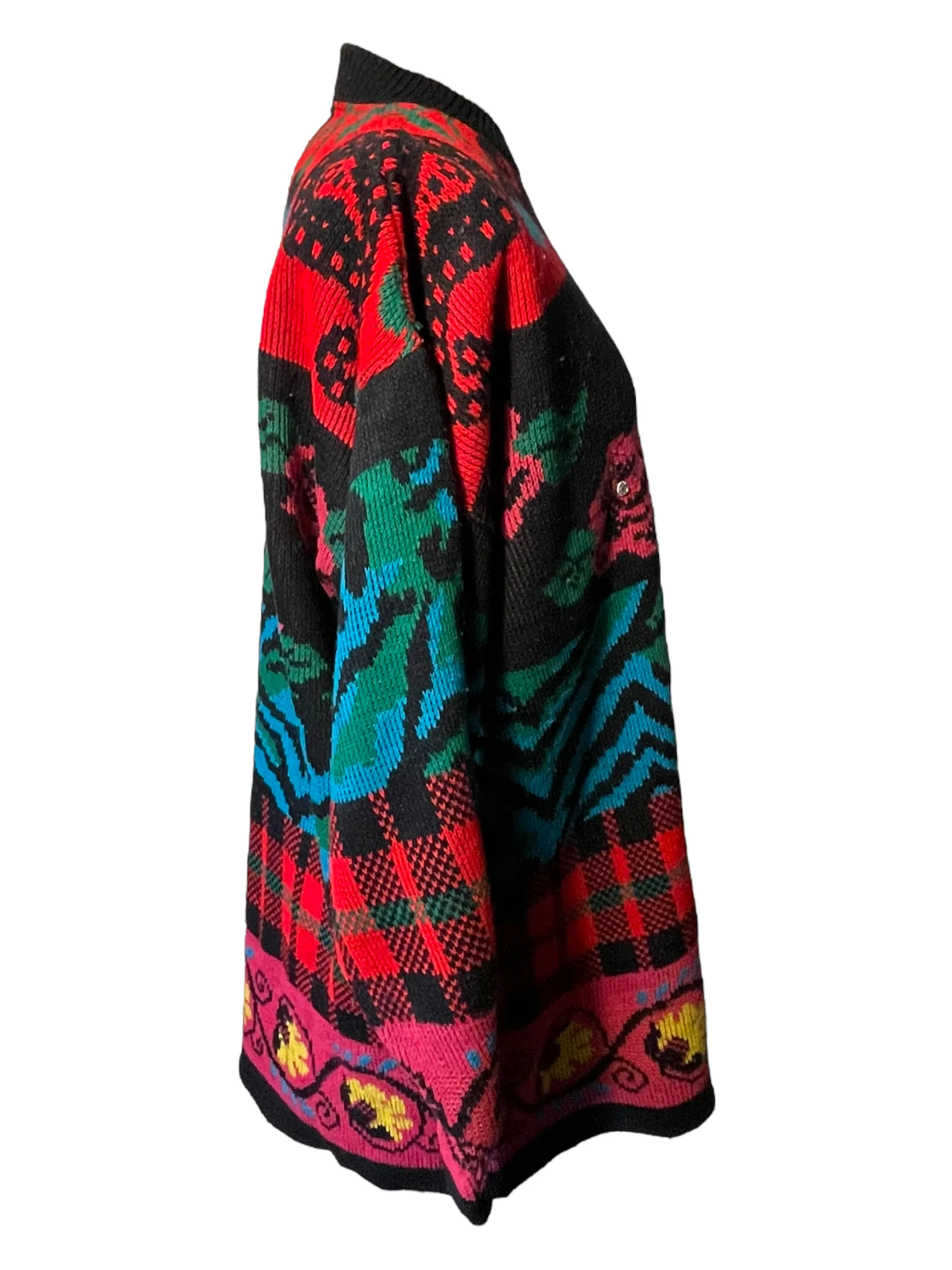80s Multicolor Sweater With Roses And Animal Print - Image 4