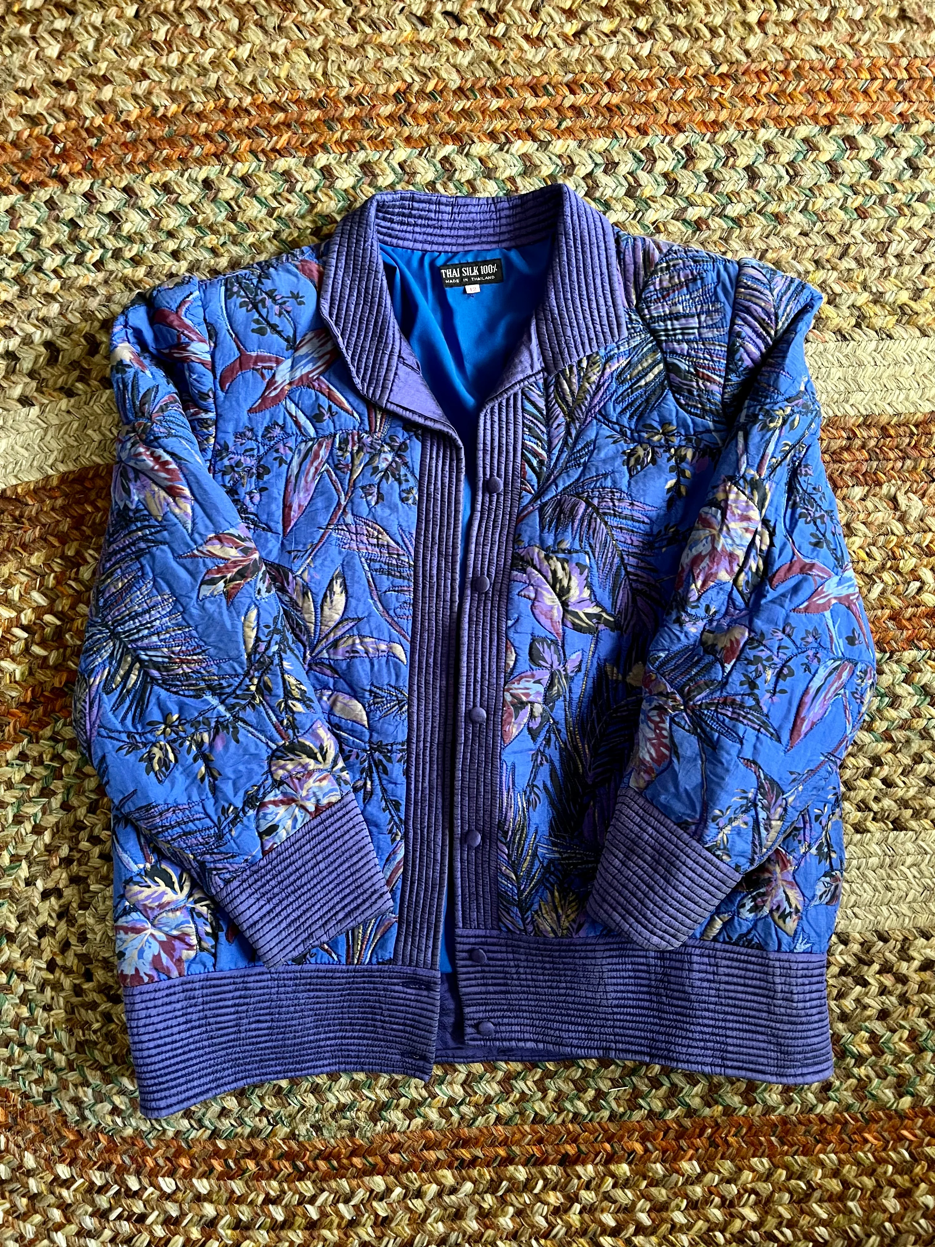 80s Quilted Silk Floral Jacket Size M/l - Image 7