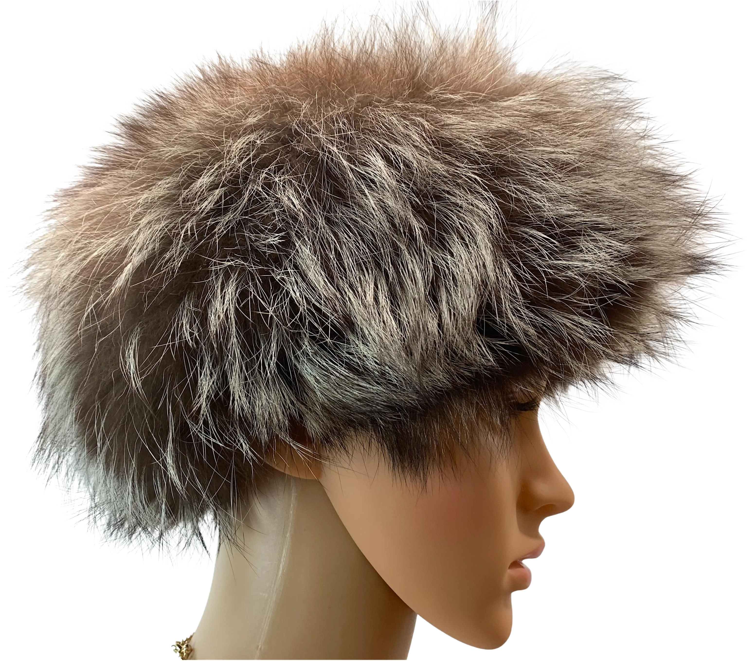 80s Real Silver Fox Fur Pillbox Style Hat