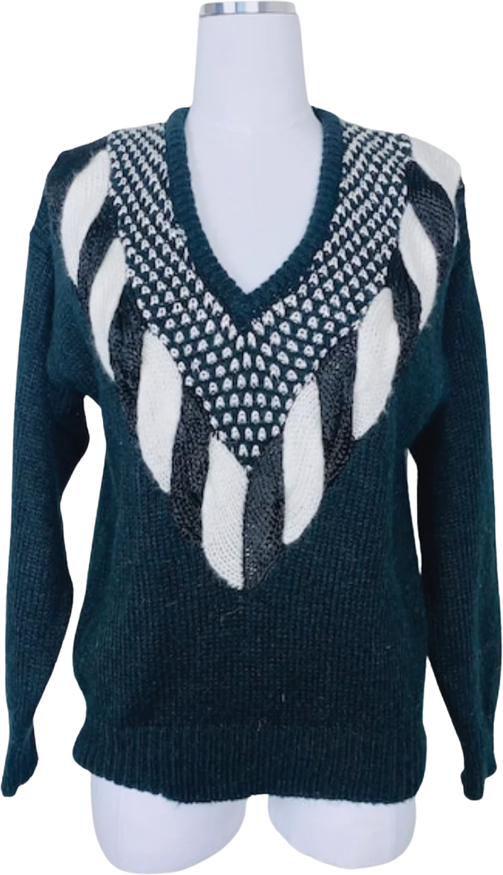 80s 80s Vintage Black White Acrylic Sweater