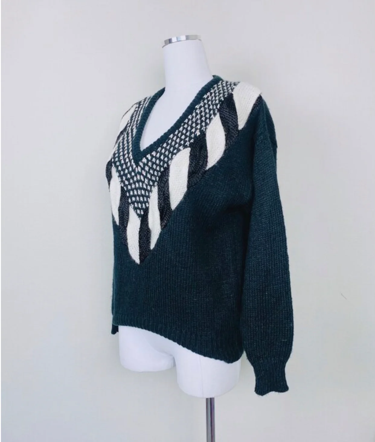 80s 80s Vintage Black White Acrylic Sweater - Image 3