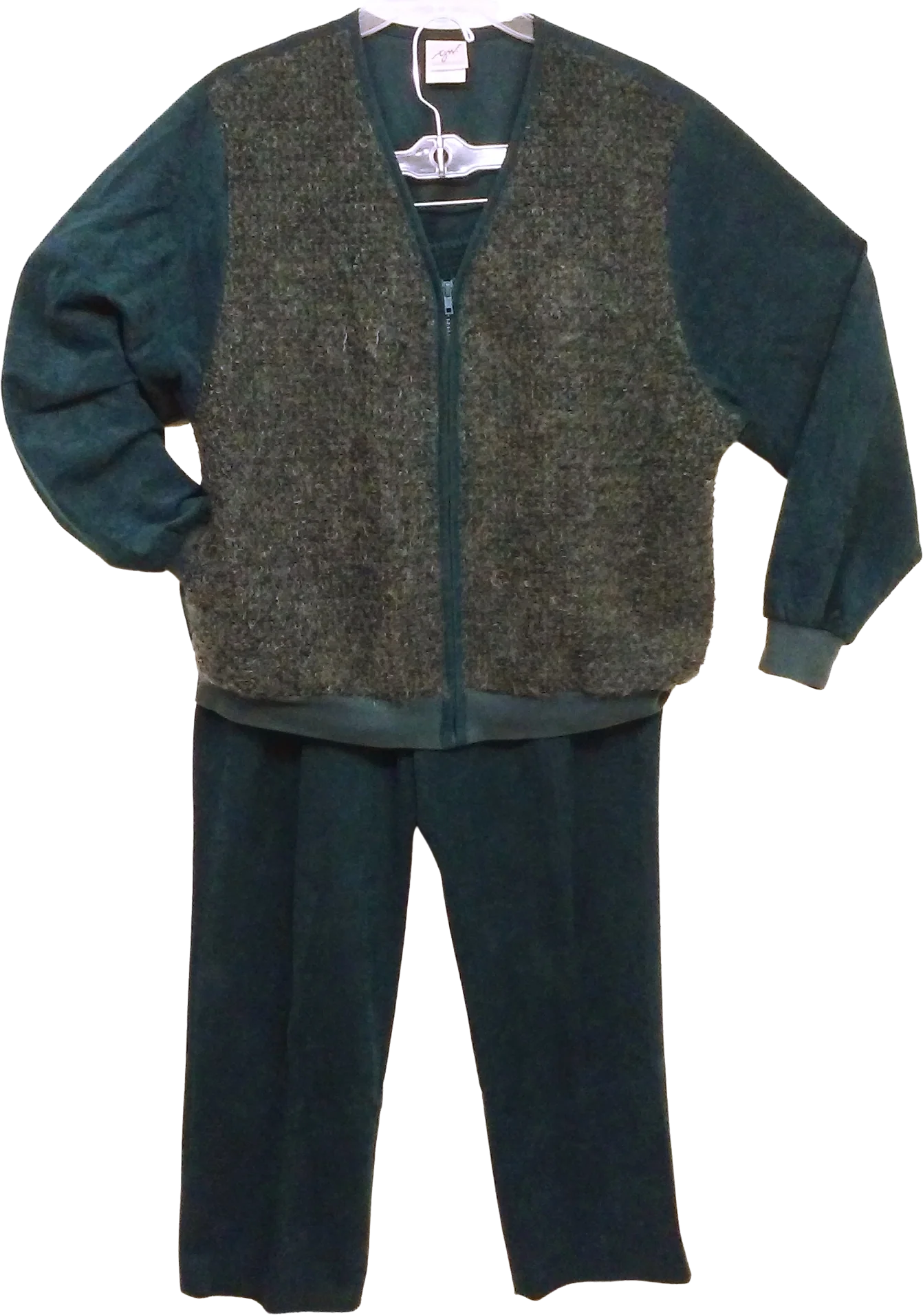 80s/90s 2pc Knitwear Cardigan Tracksuit Jacket Pant Teal By G.w. - a Division of Graff Made In Usa