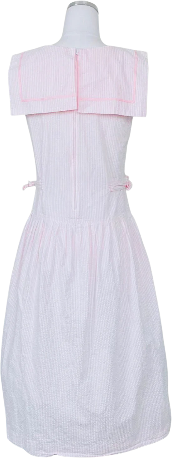 80s/90s 80s Pastel Seersucke Striped Cotton Sailor Dress - Image 2