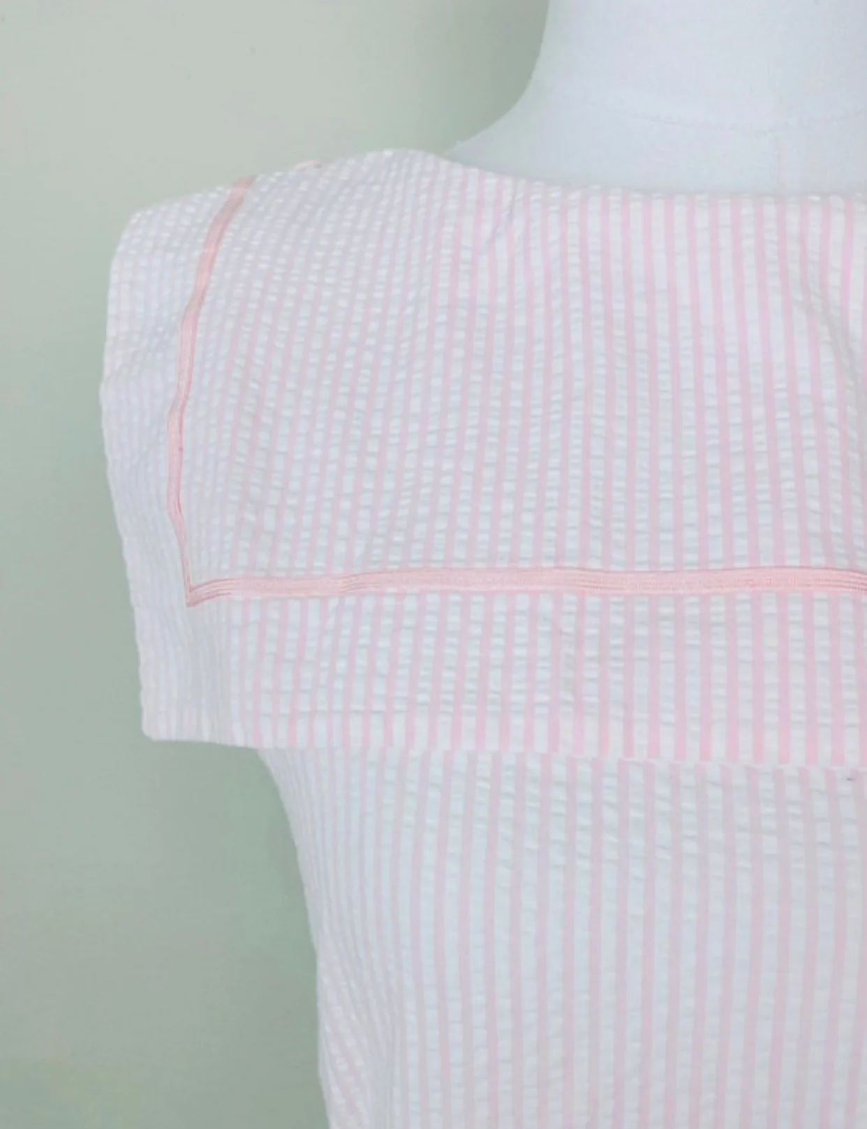 80s/90s 80s Pastel Seersucke Striped Cotton Sailor Dress - Image 4