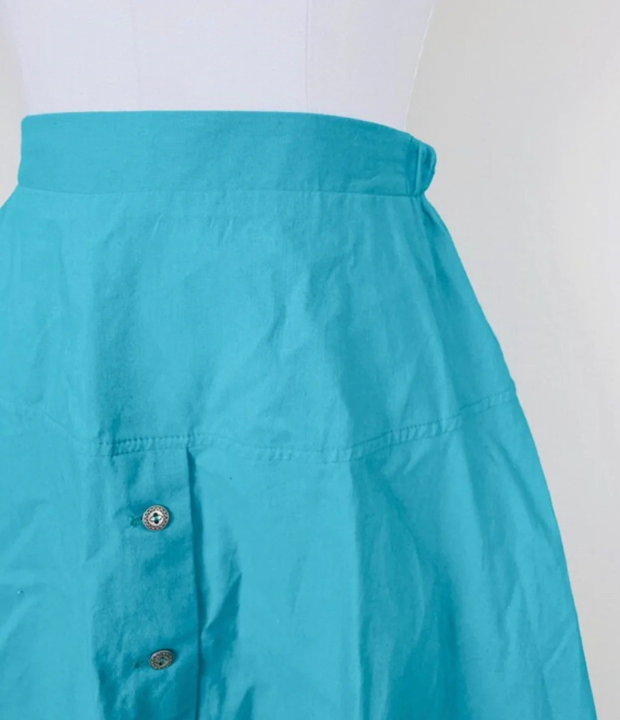 80s/90s 80s Turquoise Linen High Waisted Mini Skirt - Image 4