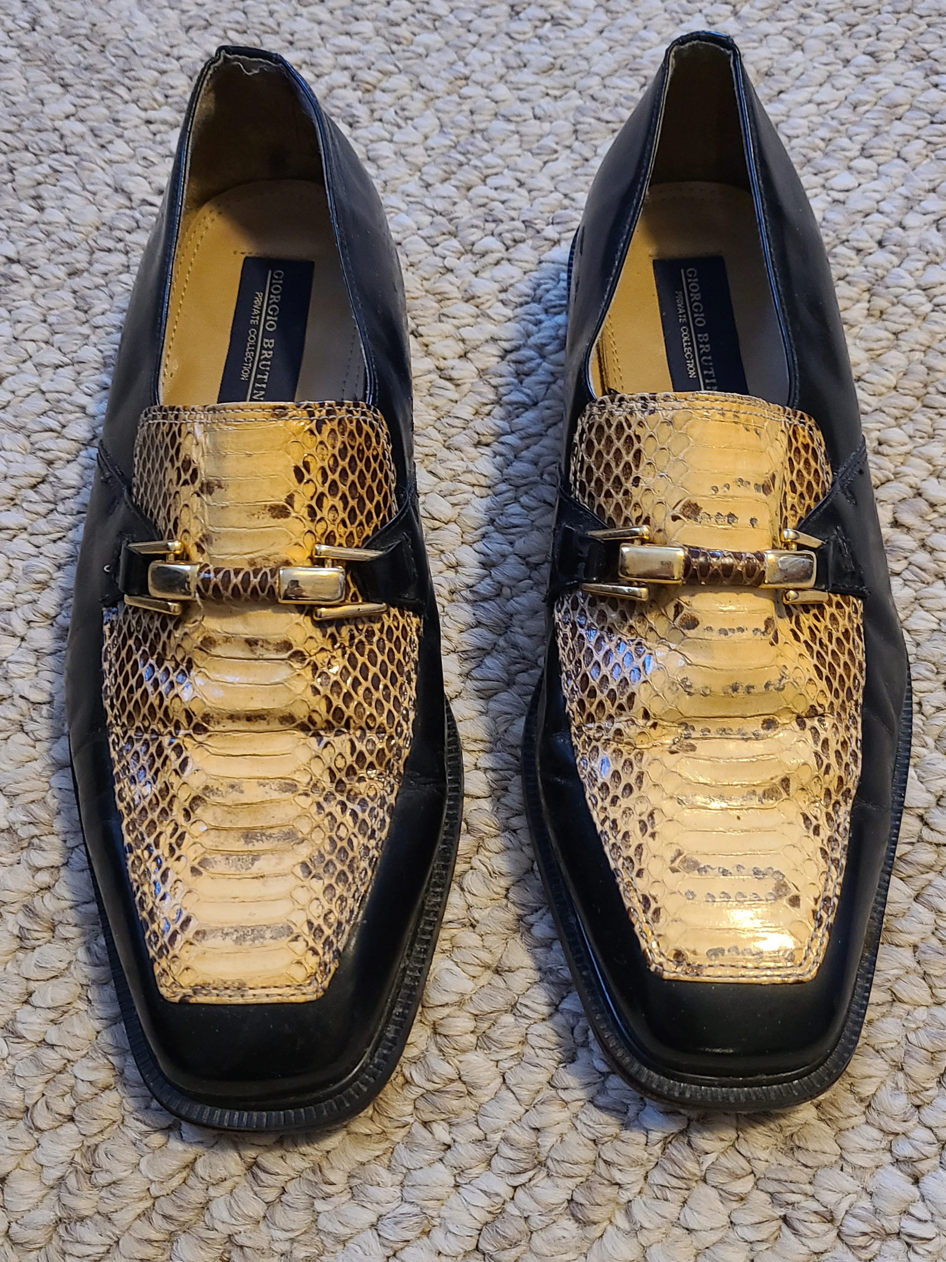 80s/90s 9 1/2 Mens Black Snakeskin Leather Loafers By Giorgio Brutini - Image 10