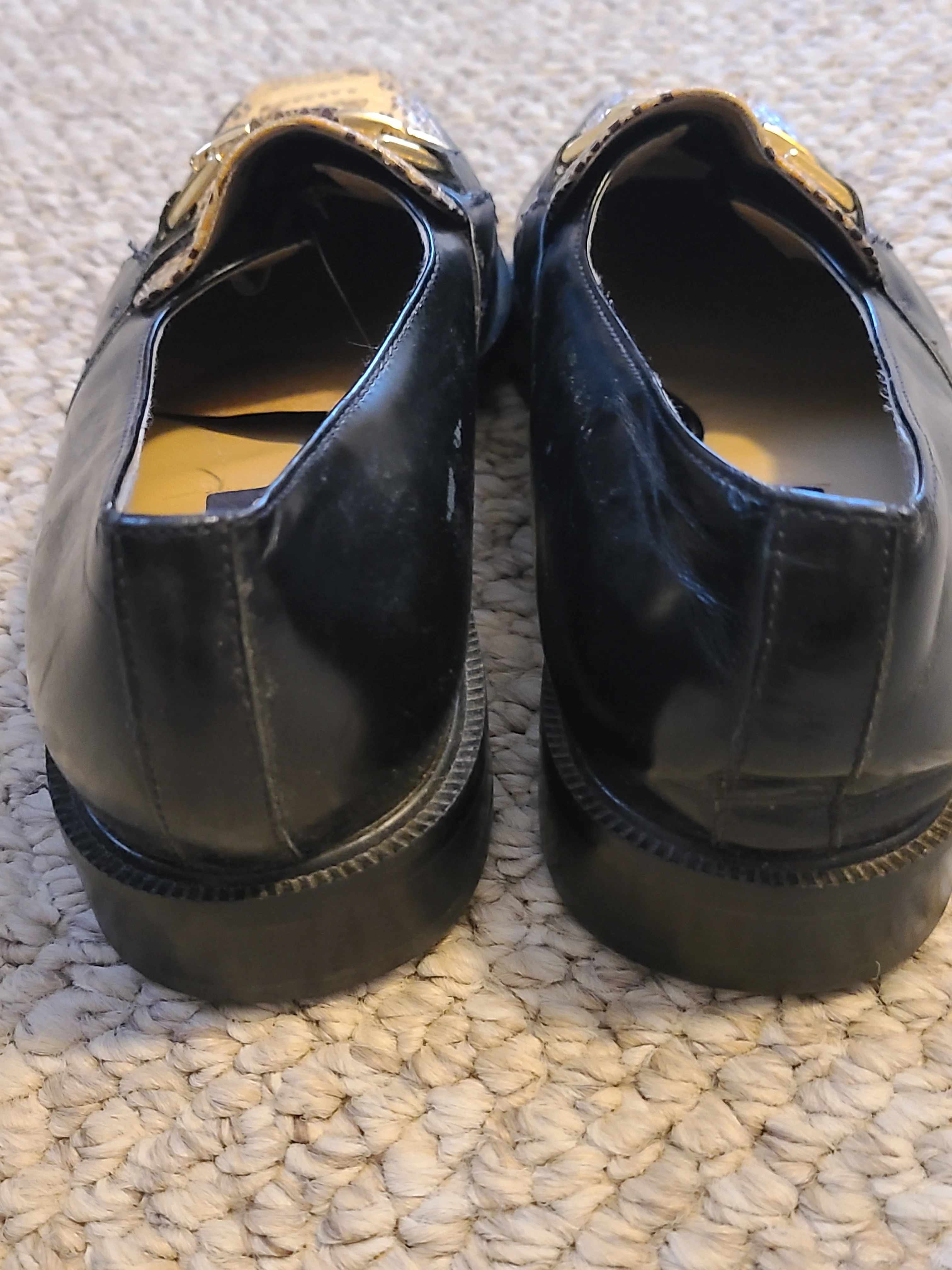 80s/90s 9 1/2 Mens Black Snakeskin Leather Loafers By Giorgio Brutini - Image 6