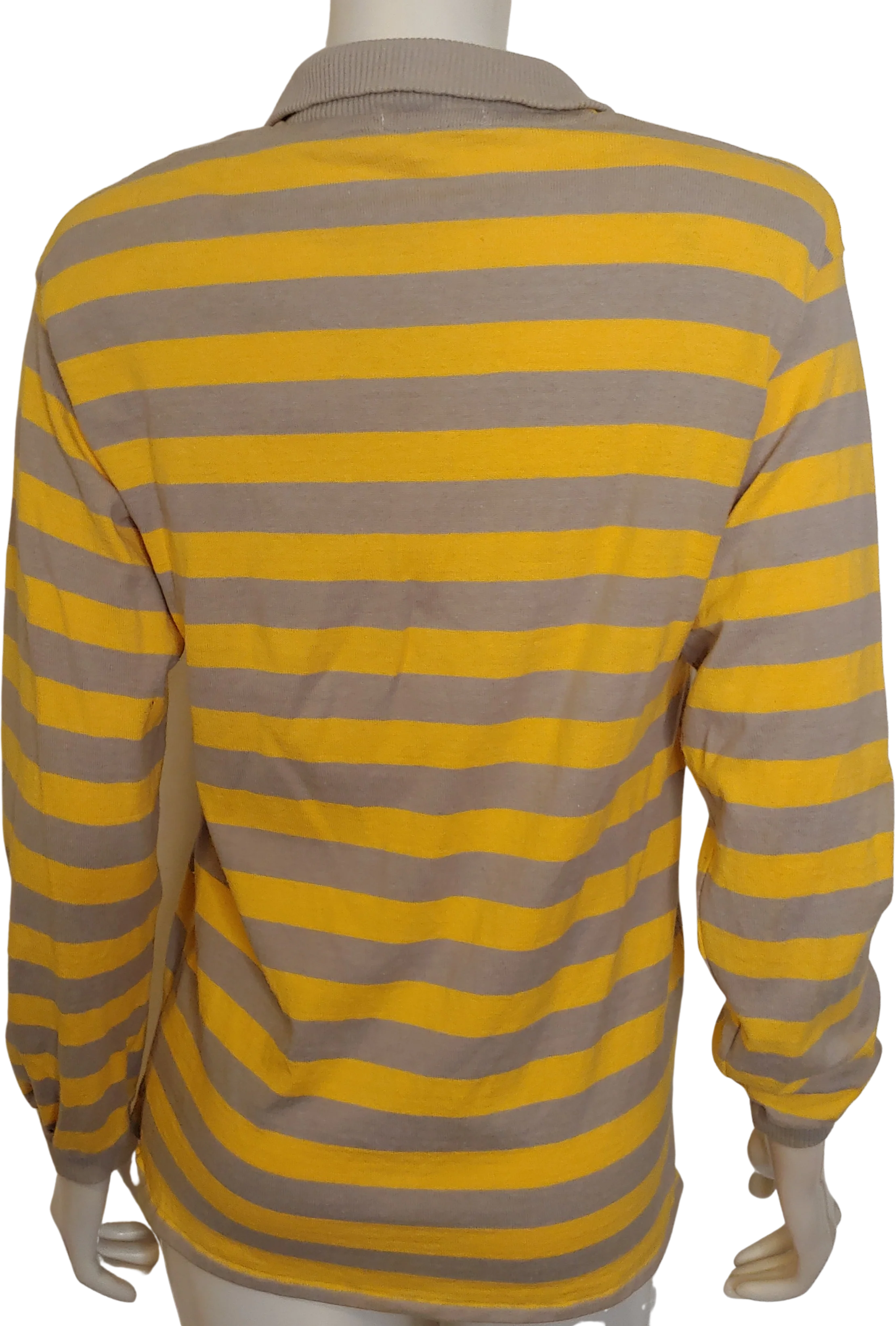 80s/90s 90s Gray Yellow Stripe Knit Ls Rugby Sweater Shirt By Christian Dior - Image 2