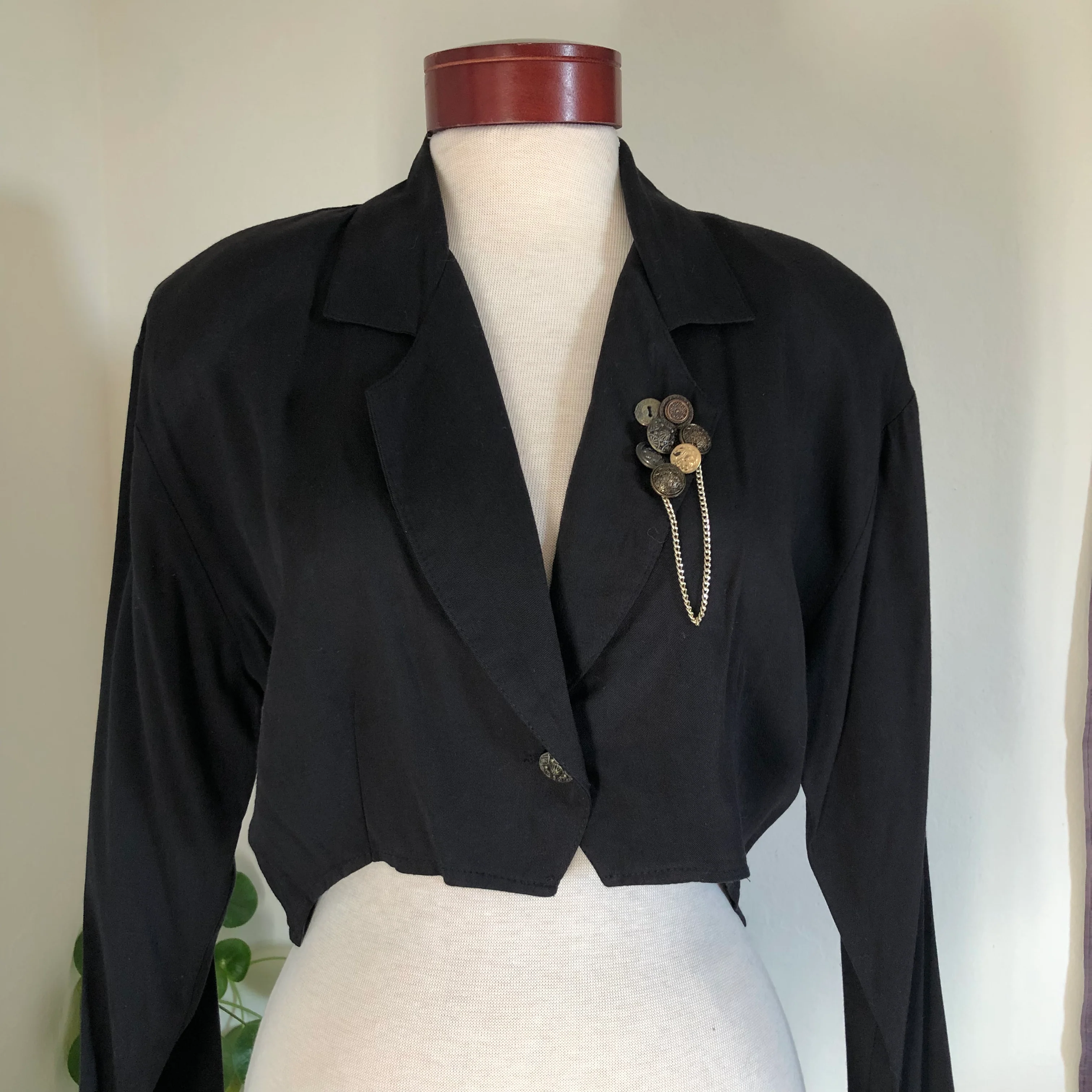 80s/90s 90s Vintage Black Cropped Blazer Bolero Jacket M L By Contempo Casuals - Image 3