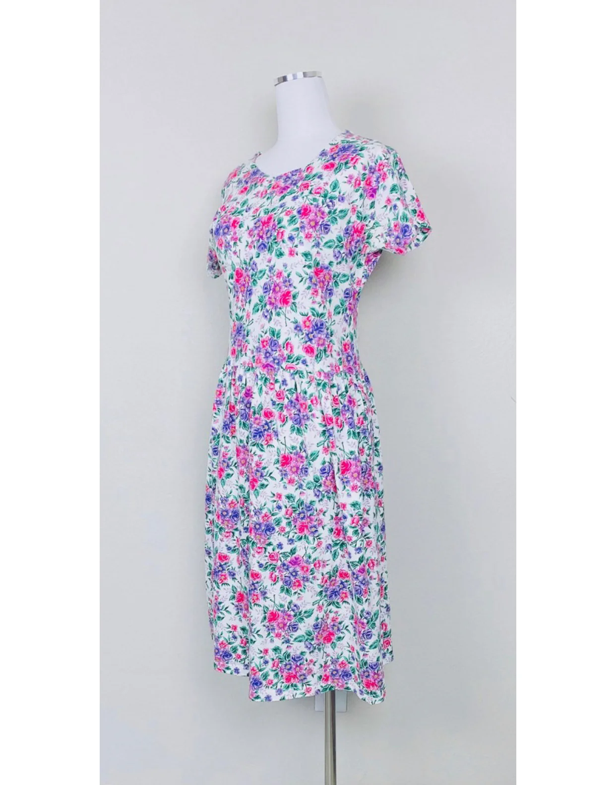80s/90s Vintage Jersey Knit Floral Dress - Image 3