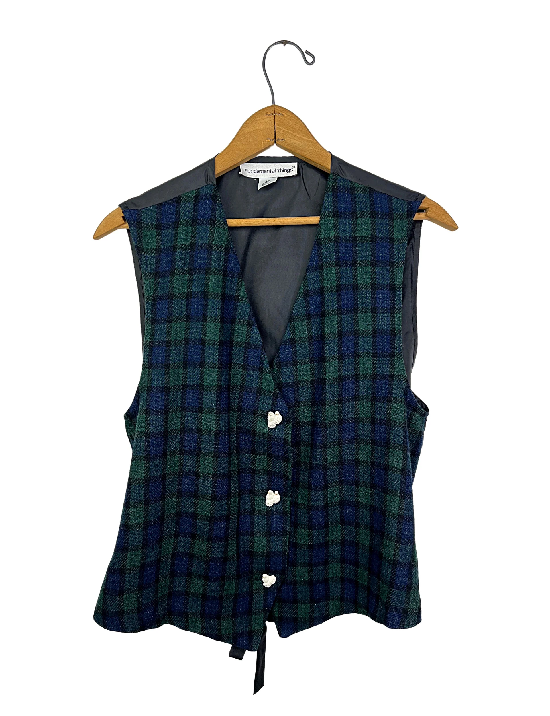 80s/90s Wool Blackwatch Plaid White Dove Vest by Fundamental Things - Image 3