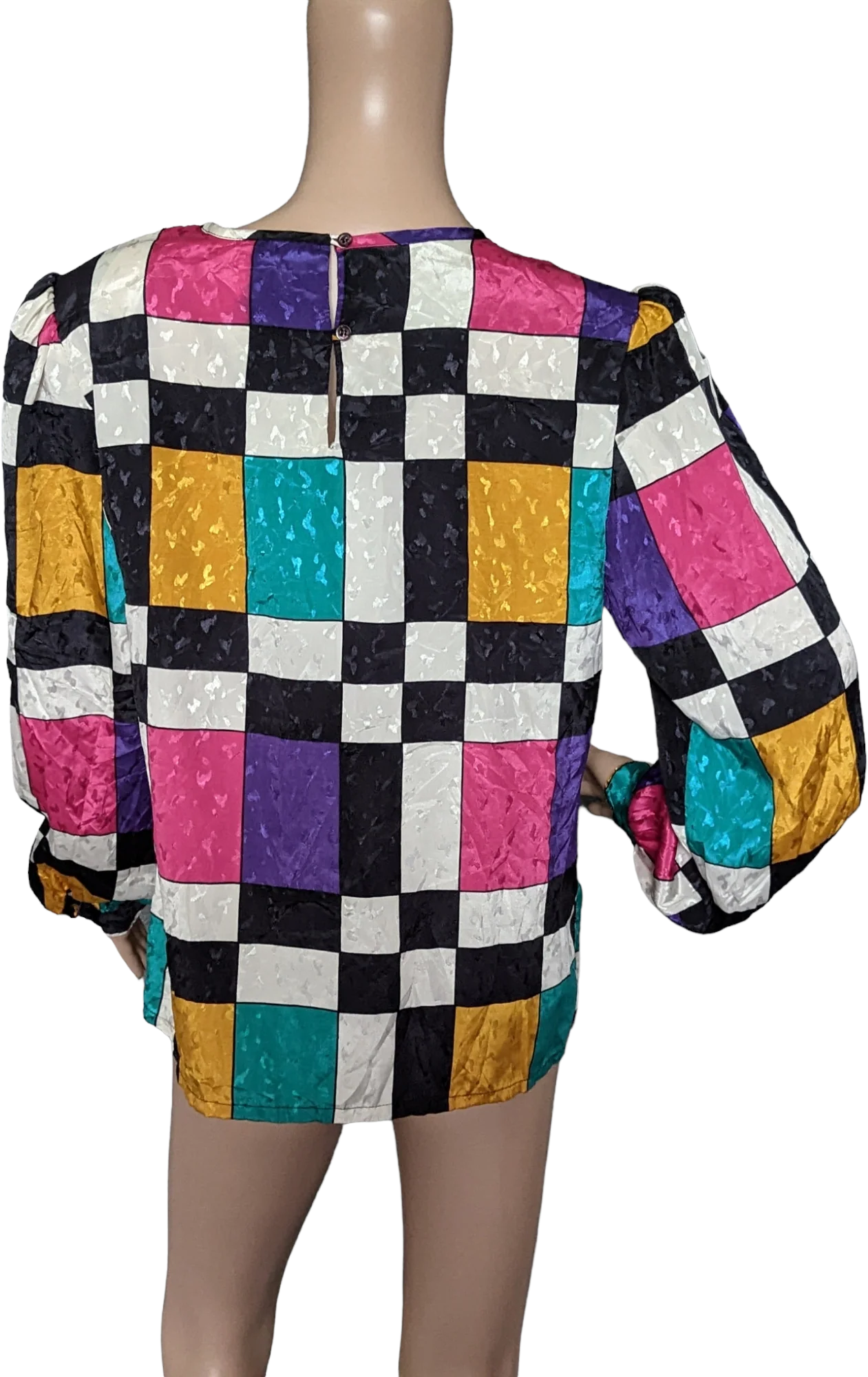80s/90s Abstract Colorblock Puff Sleeve Blouse Top 12 By Nicola - Image 2
